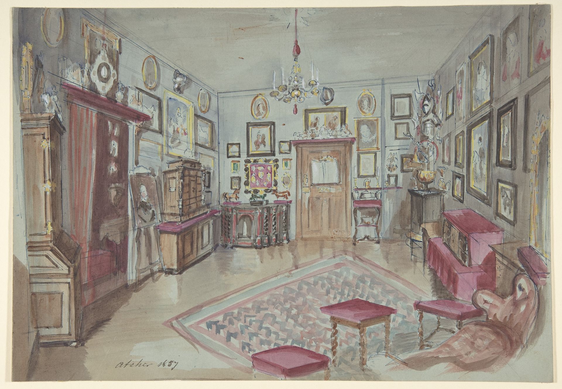 Drawing of an Interior: Atelier by Anonymous