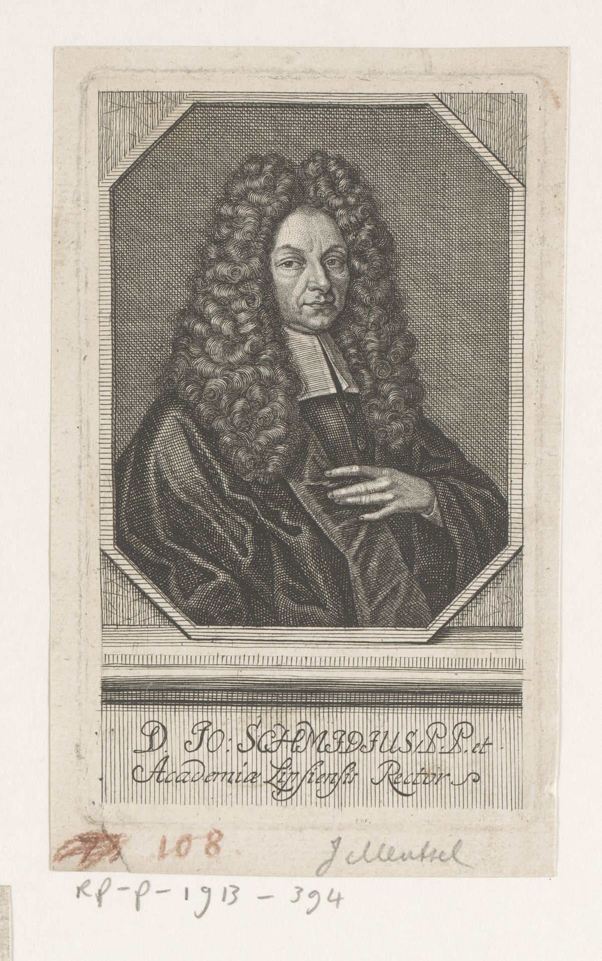 Portret van Johann Schmid by Johann Georg Mentzel