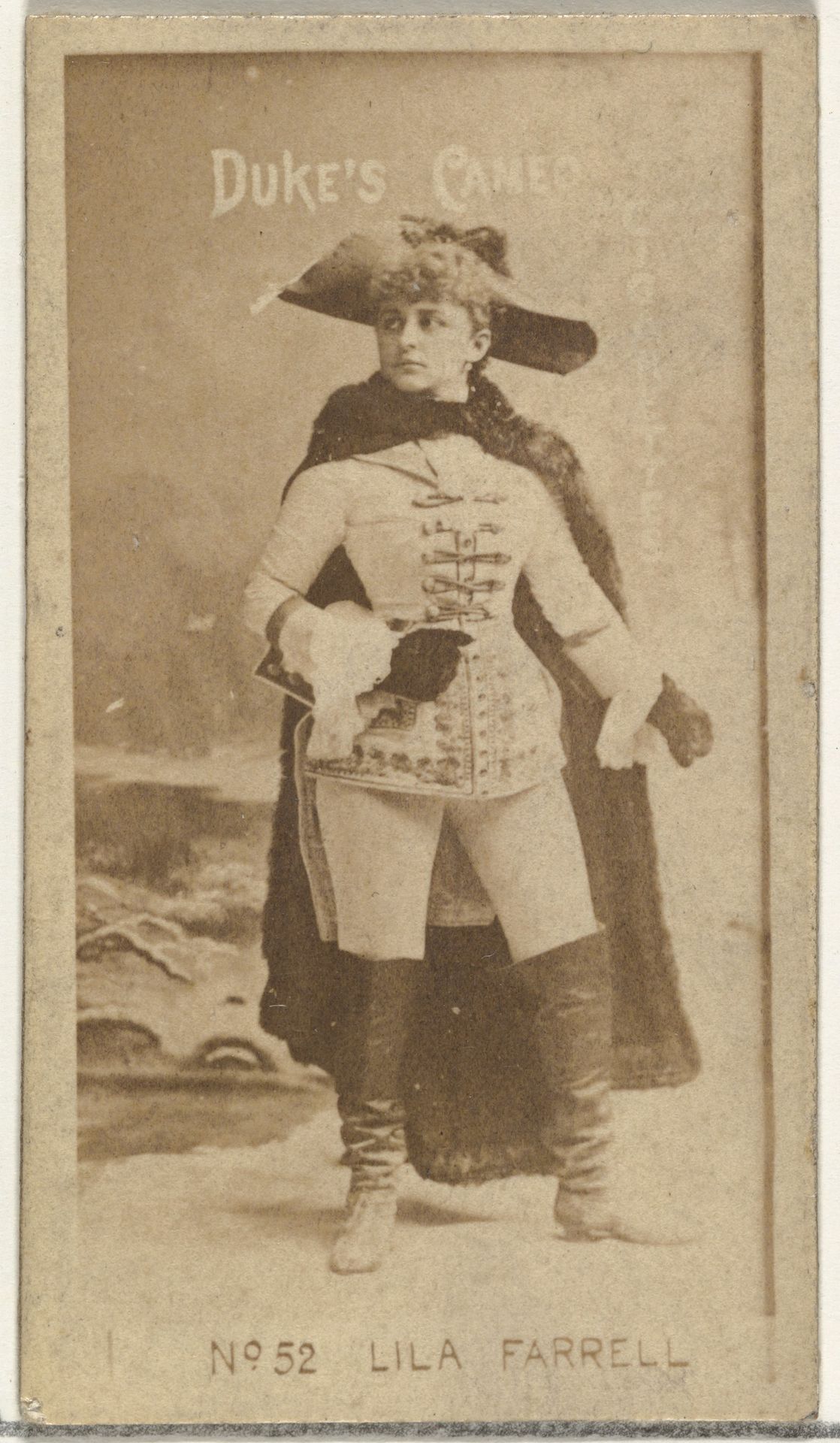 Card Number 52, Lila Farrell, from the Actors and Actresses series (N145-4) issued by Duke Sons & Co. to promote Cameo Cigarettes by W. Duke, Sons & Co.