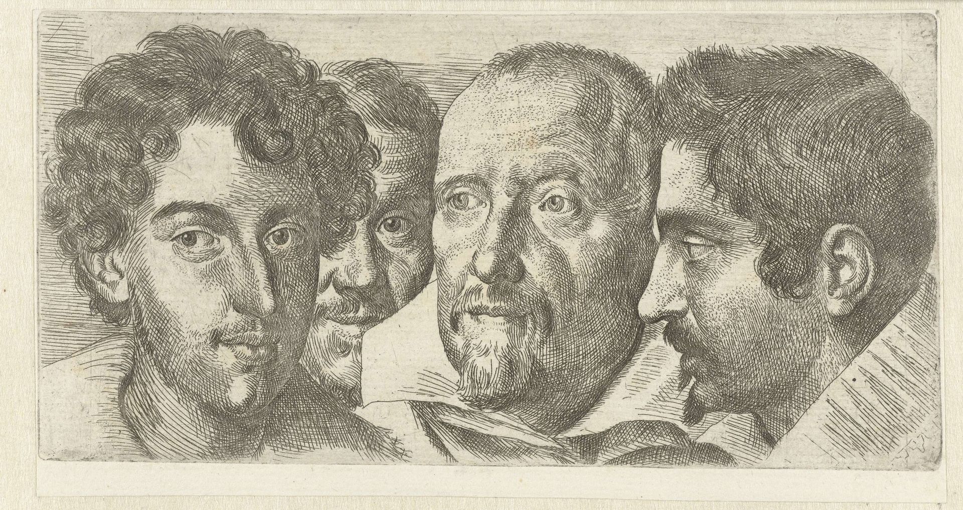 Portret van Cosimo Orsino, Cesare Bartolotti, Sigmund Laire en een zelfportret van Ottavio Leoni by Ottavio Leoni