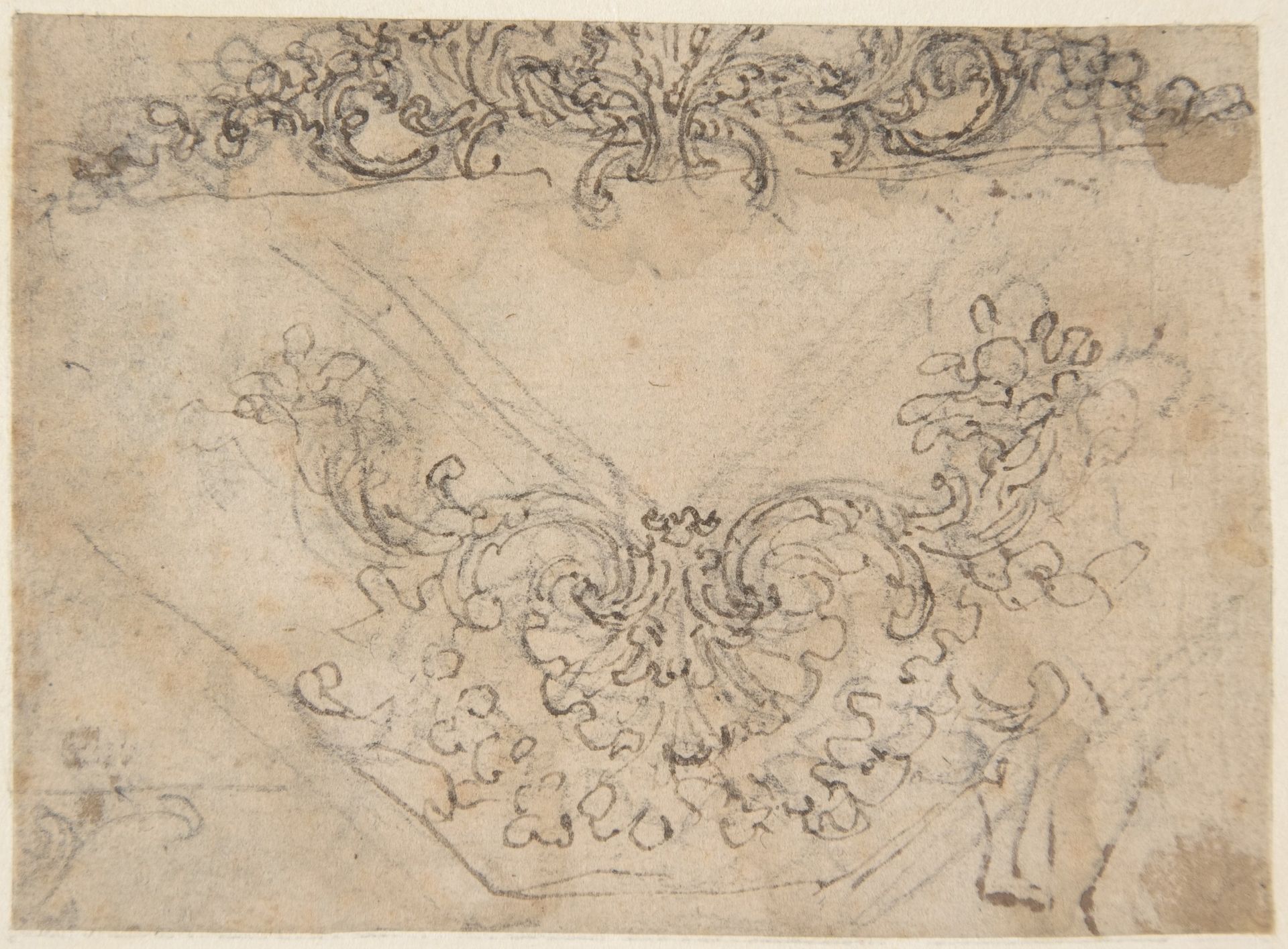 Designs for a Palmette Motif with Tendrils (recto); studies for a Male Figure and Decorative Sculpture (verso) by Giovanni Battista Foggini