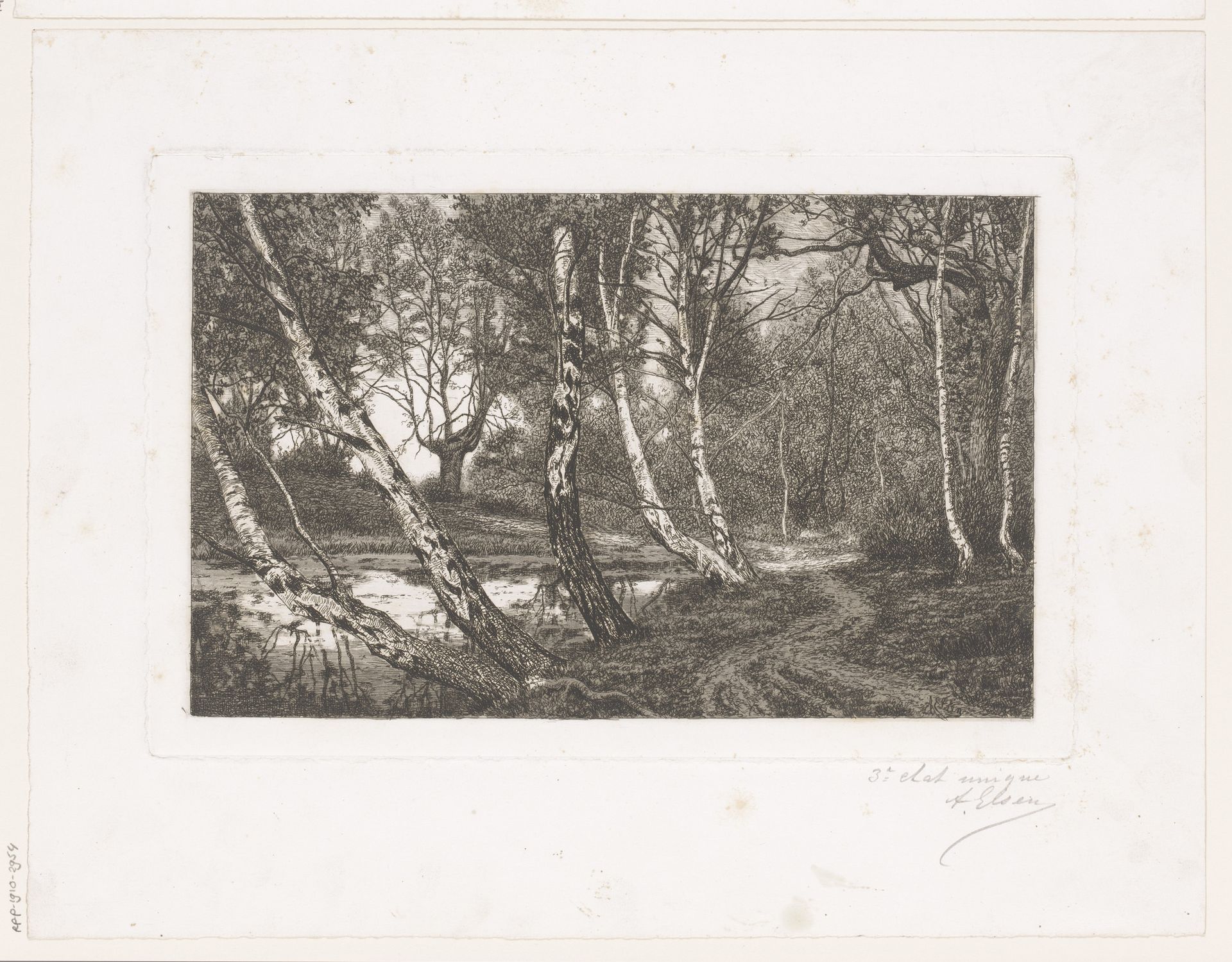 Landschap met berken langs een oever by Alfred Elsen