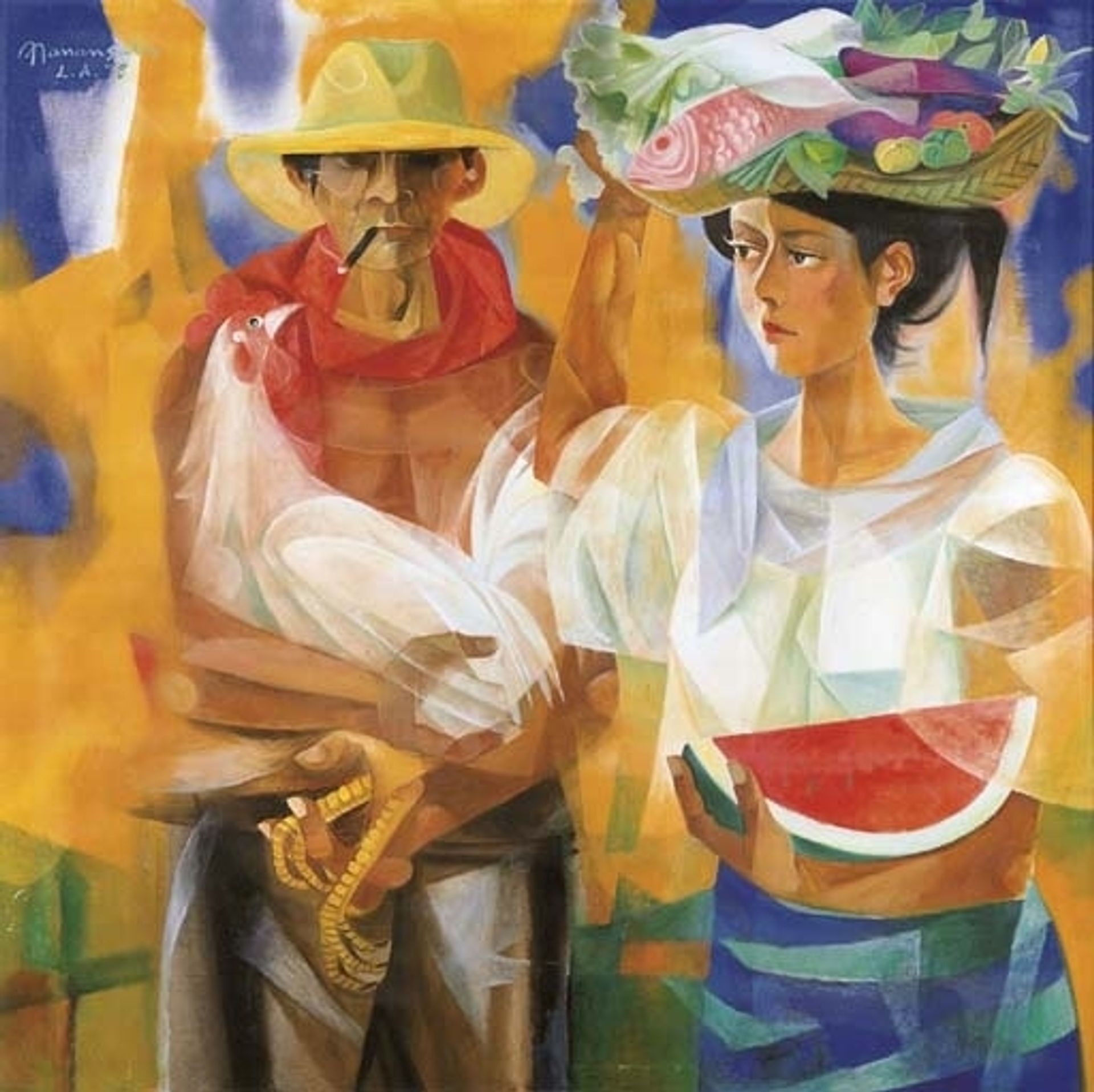 Vendors from the market place by Vicente Manansala