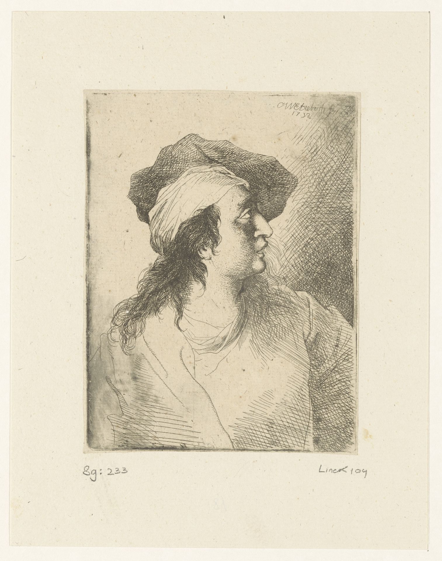Omhoogkijkende figuur met baret by Christian Wilhelm Ernst Dietrich