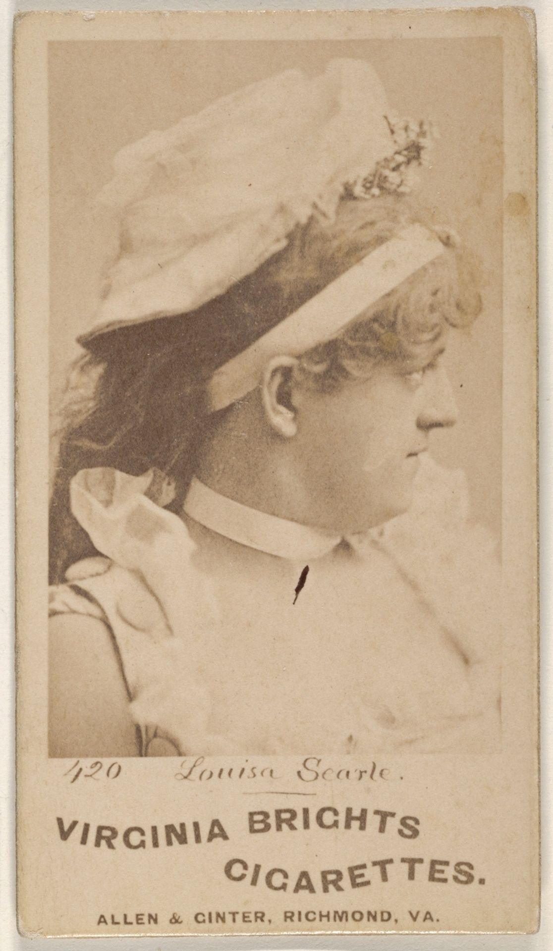 Card 420, Louisa Searle, from the Actors and Actresses series (N45, Type 1) for Virginia Brights Cigarettes by Allen & Ginter