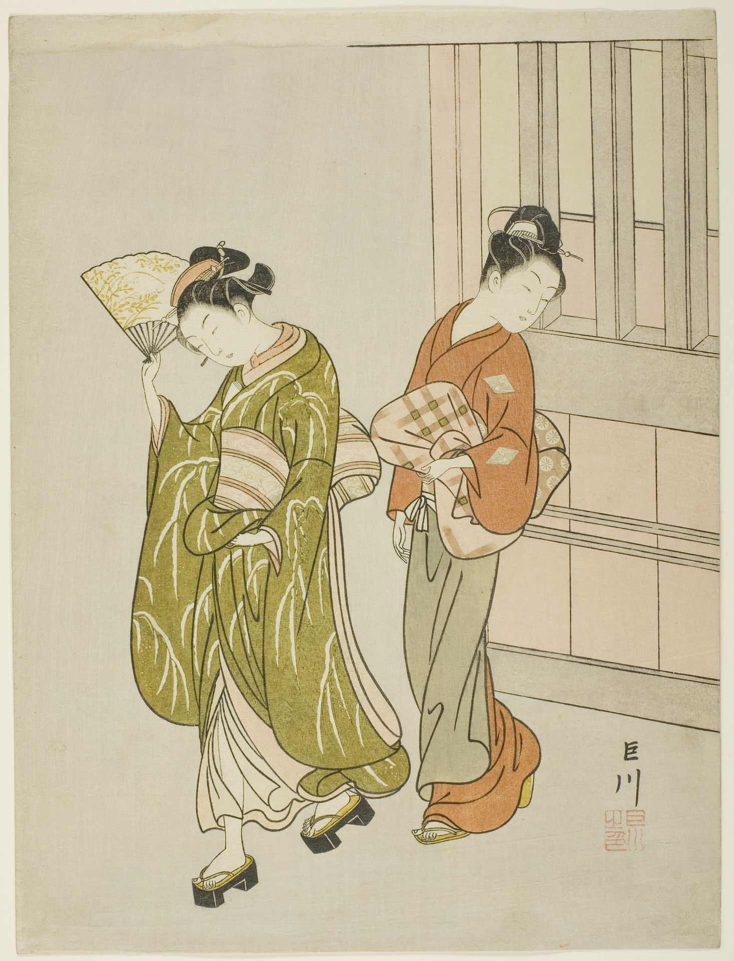 Clearing Breeze from a Fan (Ogi no seiran), from the series "Eight Views of the Parlor (Zashiki hakkei)" by Suzuki Harunobu 鈴木春信