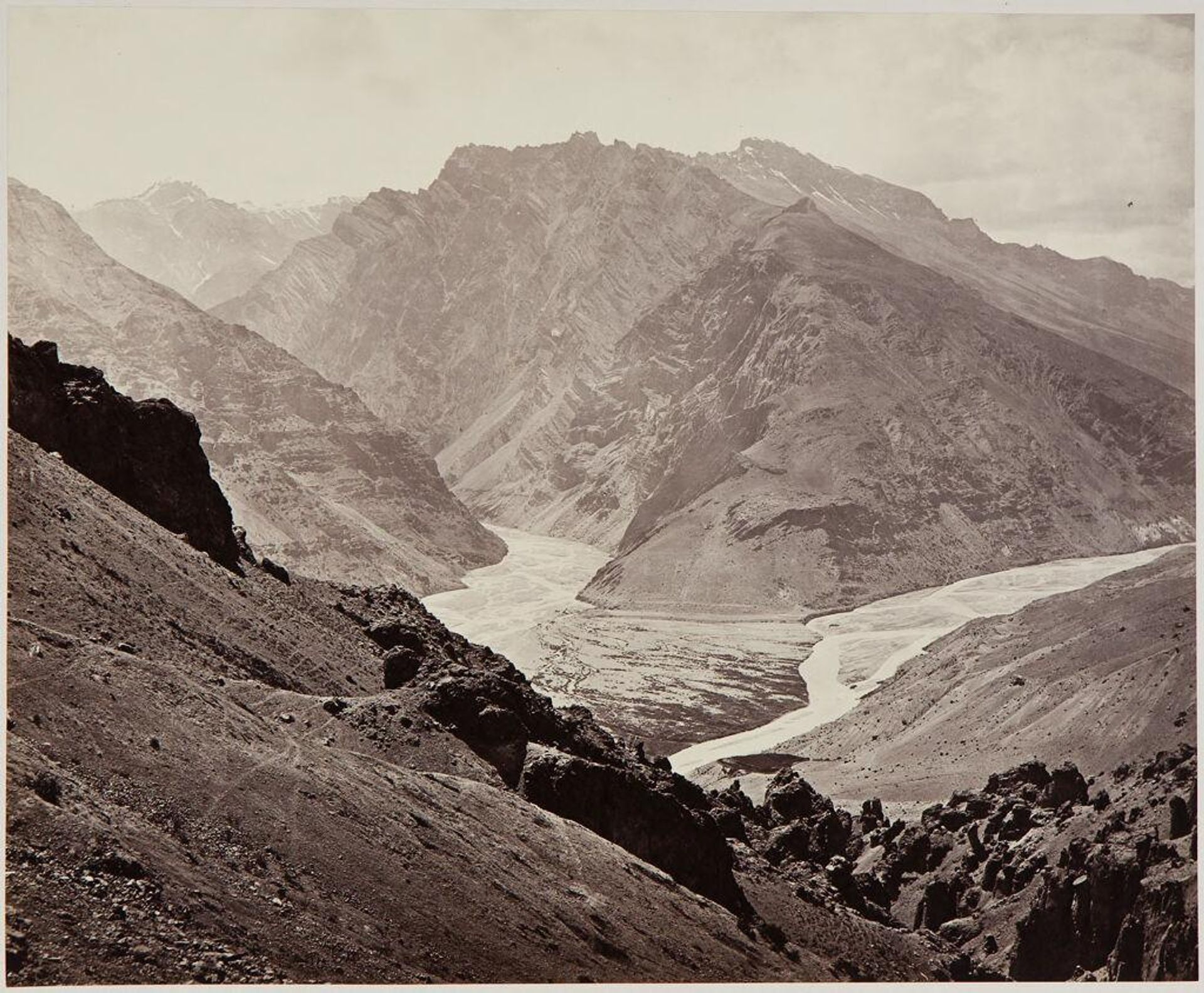 Junction of Peen and Spiti Rivers from Dunkar by Samuel Bourne