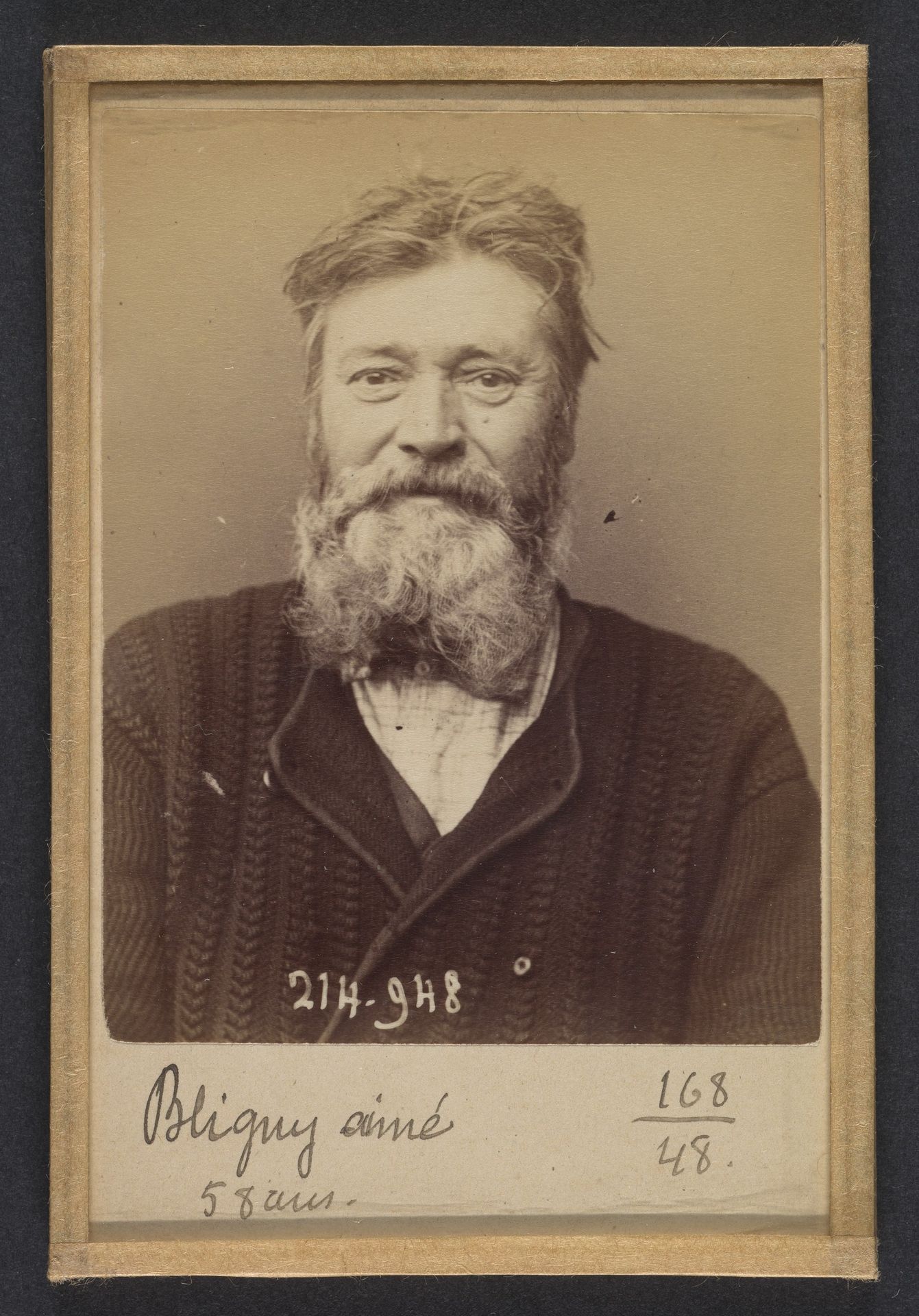 Bligny. André, Eugène. 58 ans, né à Vincennes. Serrurier. Anarchiste. Fiché le 2/3/94. by Alphonse Bertillon