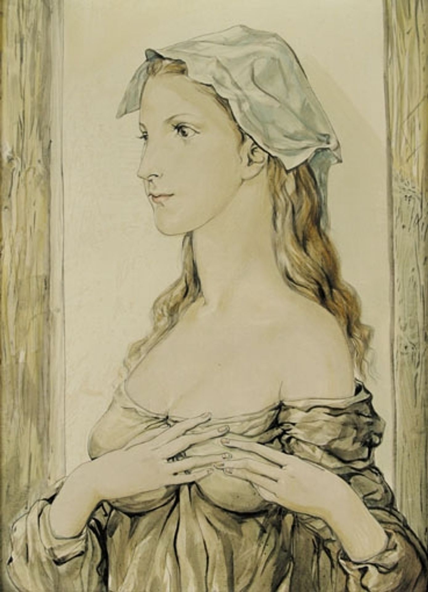 Portrait of a Young Woman in Profile by Tsuguharu Foujita