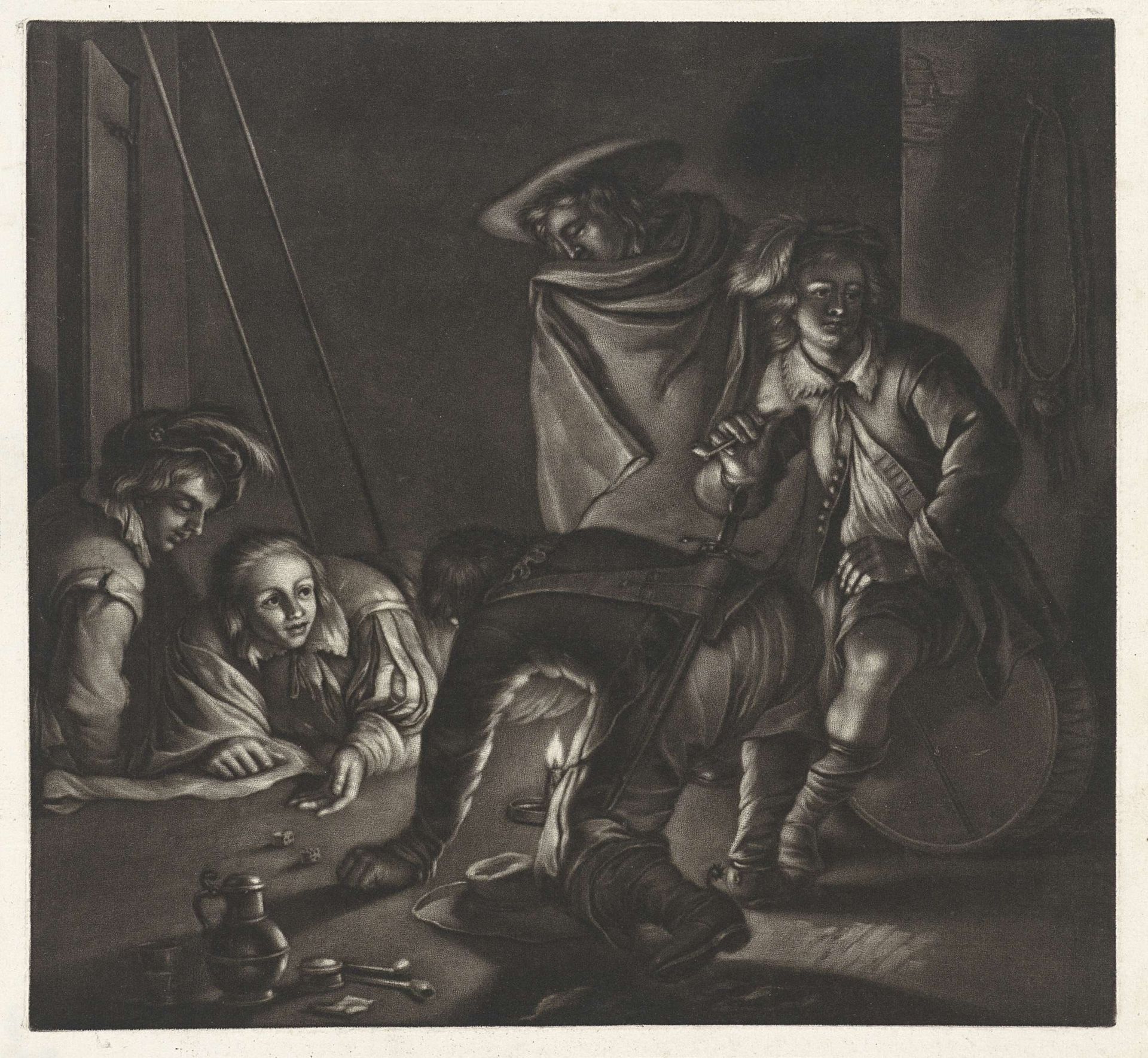 Dobbelende soldaten bij kaarslicht by Jan van Somer