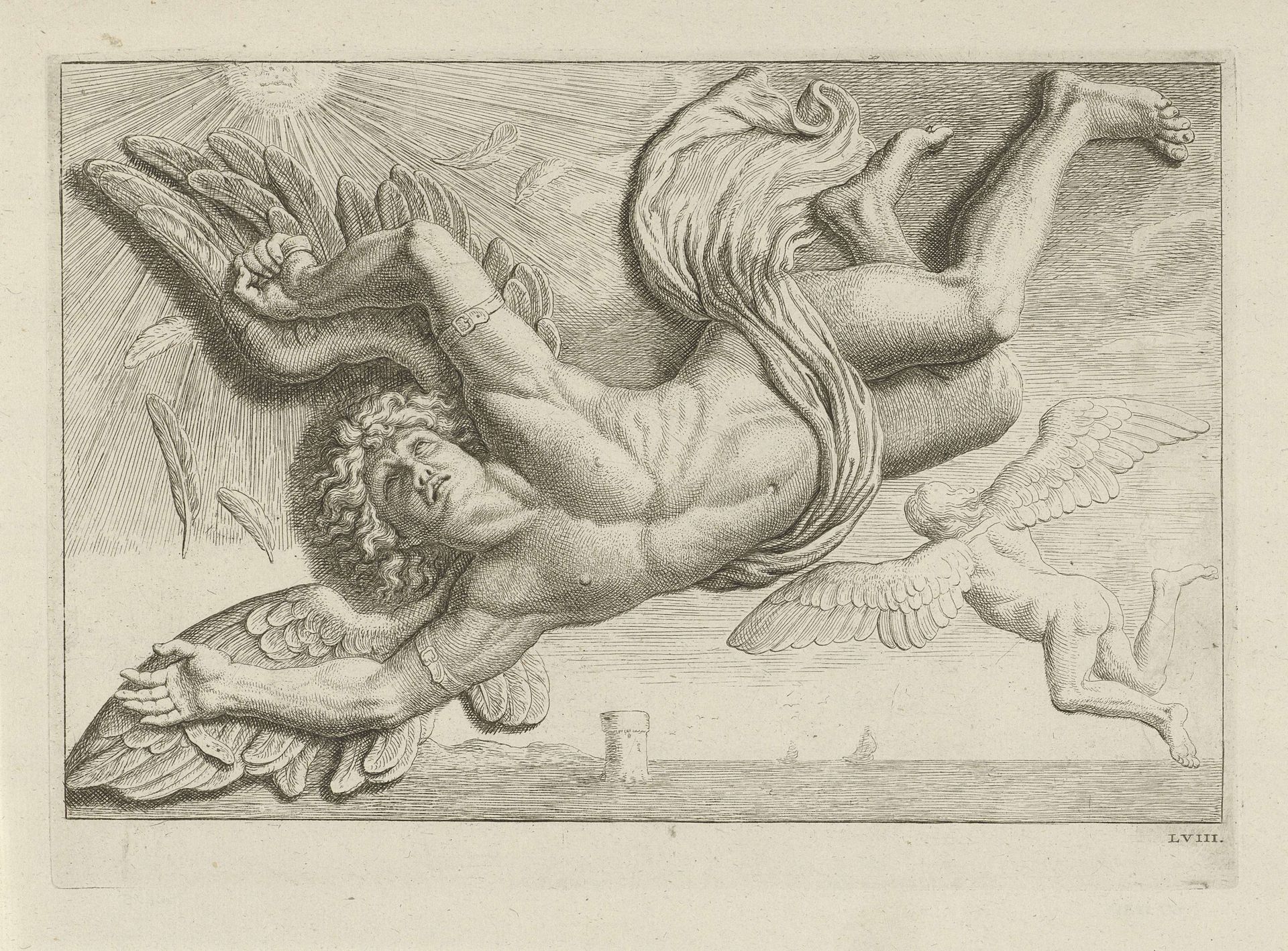 Reliëf met de val van Icarus boven de deur naar de Desolate Boedelkamer in het Stadhuis op de Dam by Hubert Quellinus