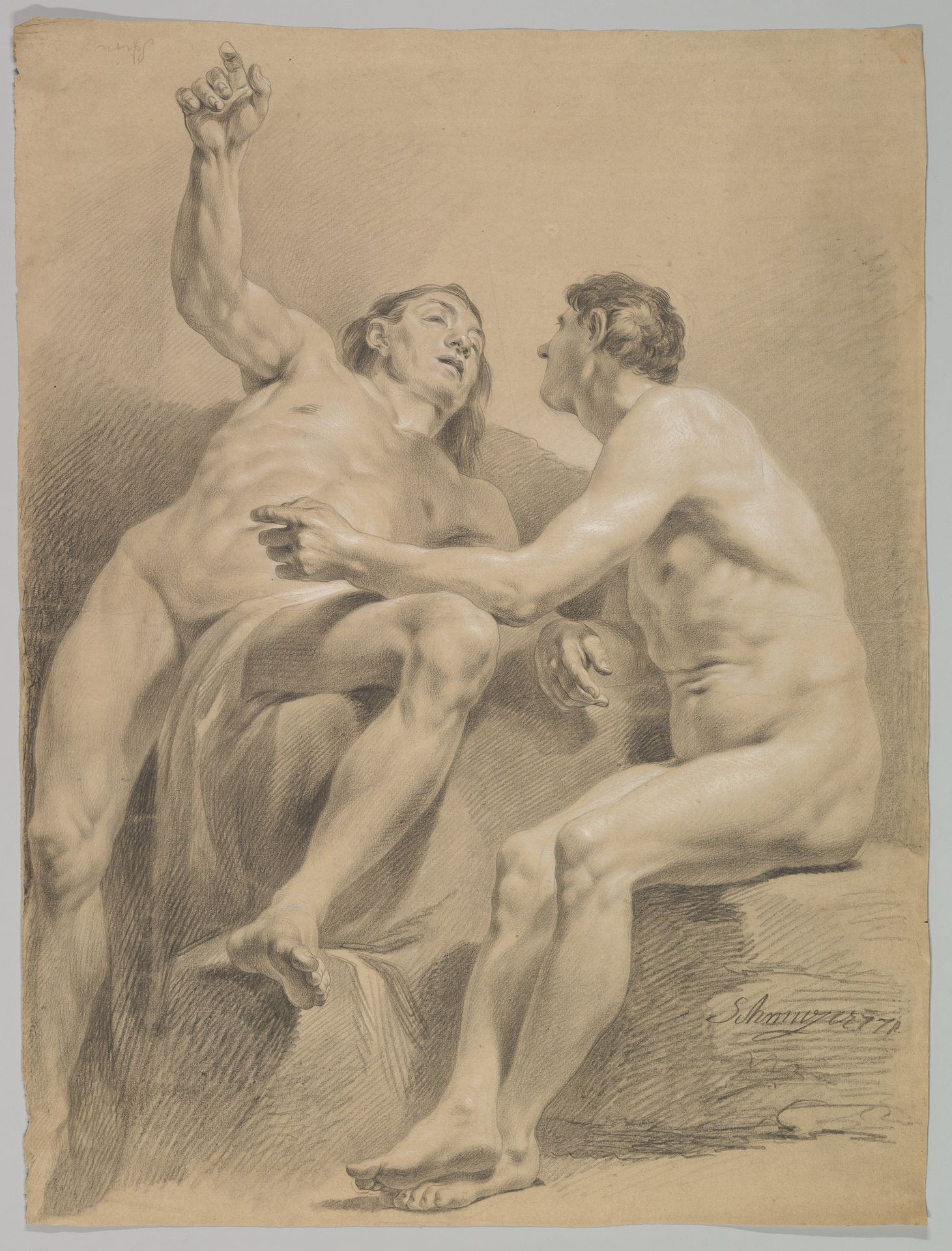 Two Male Nudes, One Seated and One Semi-reclining by Jakob Matthias Schmutzer