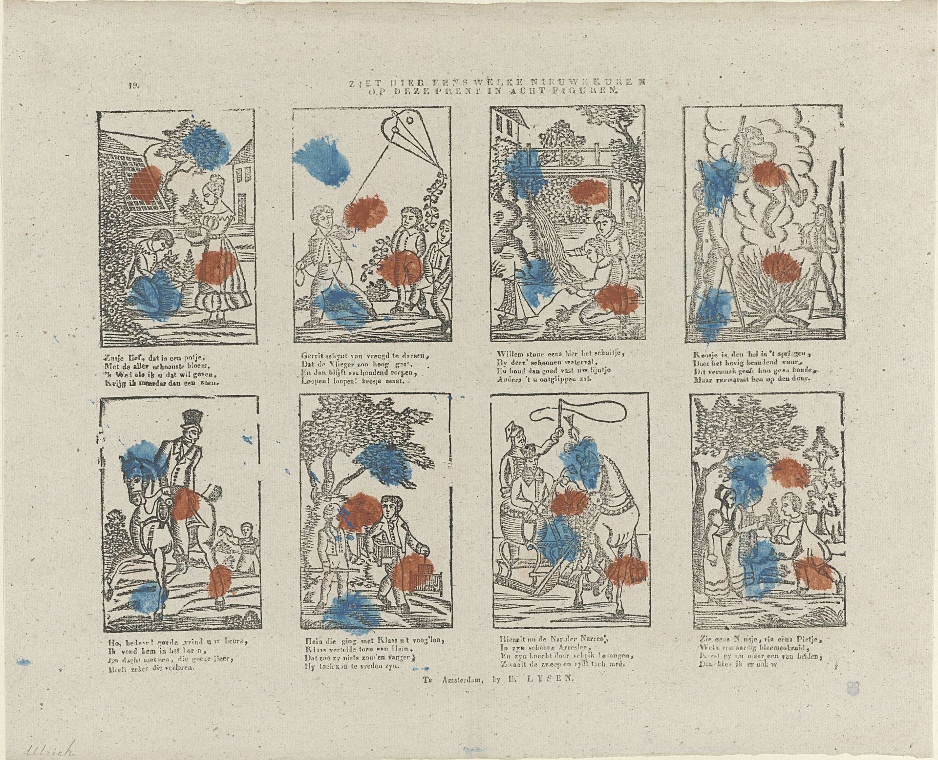 Ziet hier eens welke nieuwe kuren / Op deze prent in acht figuren by D. Lijsen