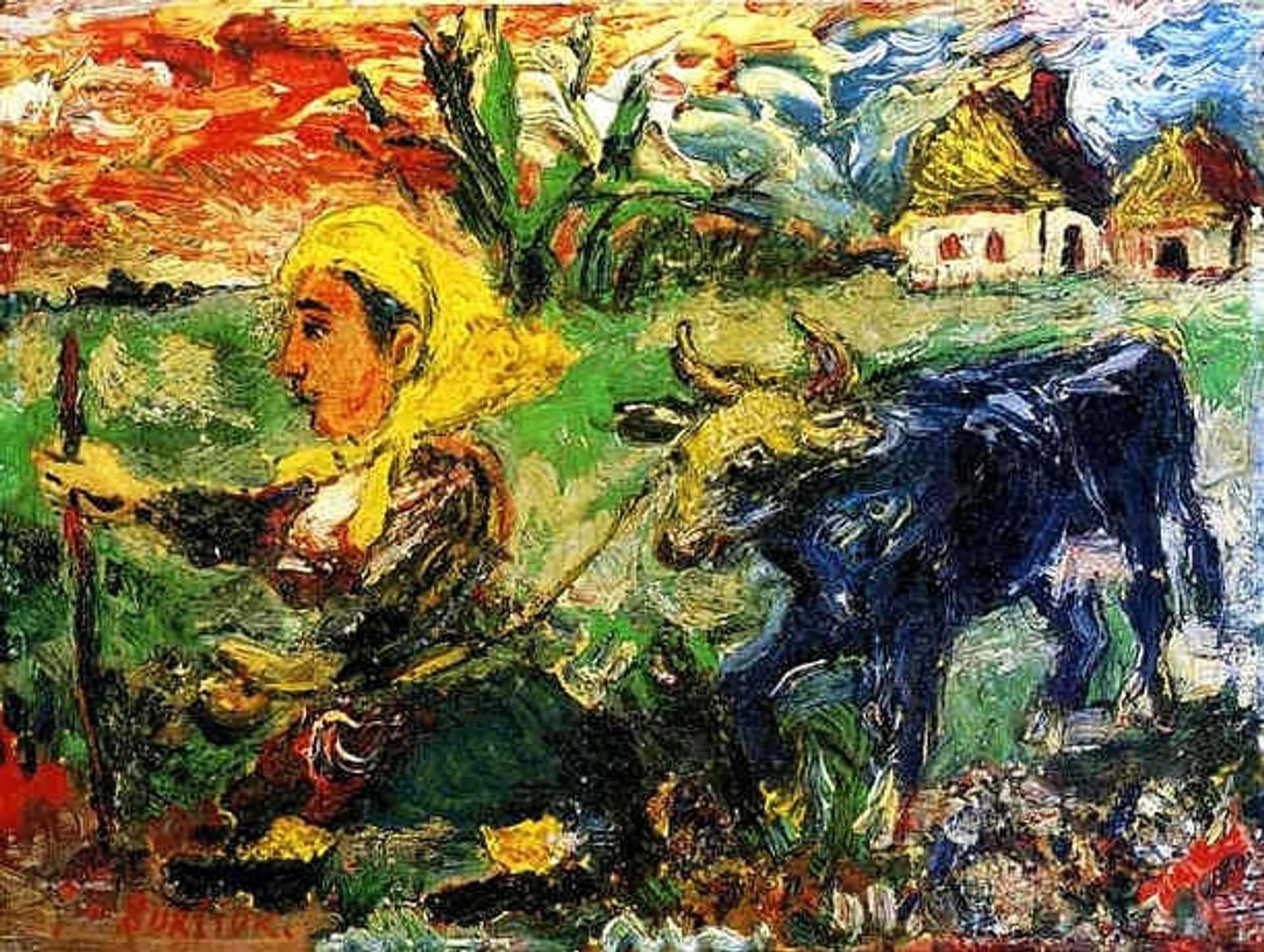 Peasant Woman with a Blue Cow by David Burliuk