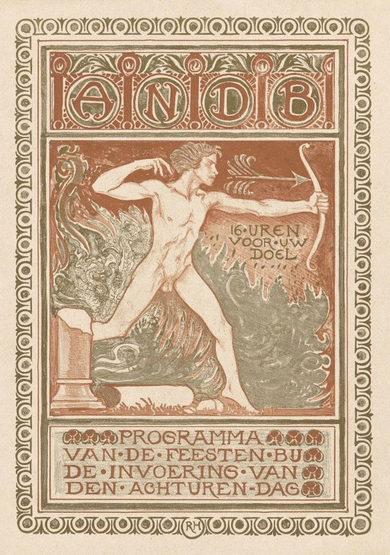 Omslagontwerp voor; Feestprogramma van de Algemene Nederlandse Diamantbewerkersbond bij de invoering van de achturendag by Richard Nicolaüs Roland Holst