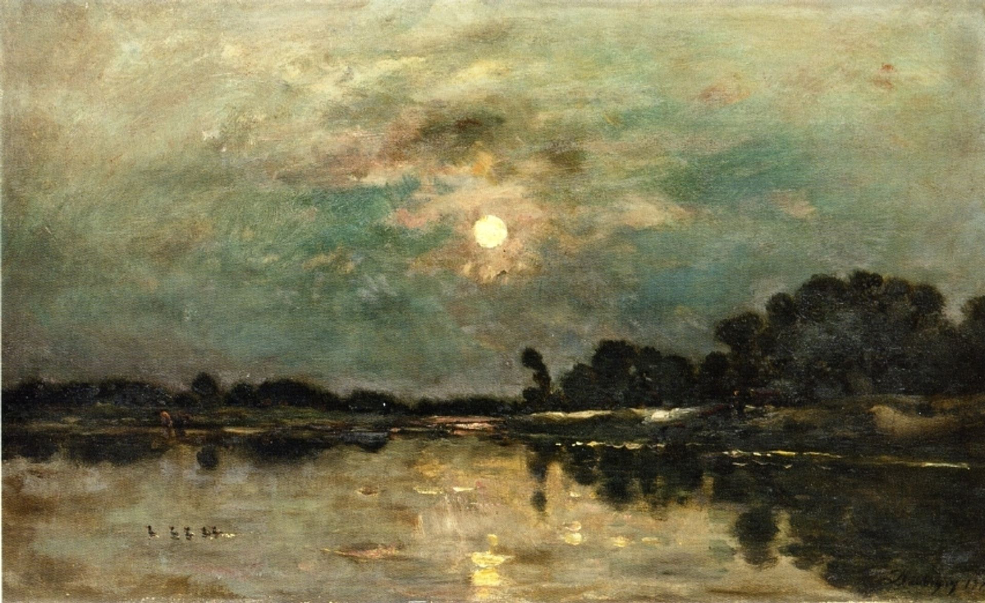 Riverbank in Moonlight by Charles François Daubigny