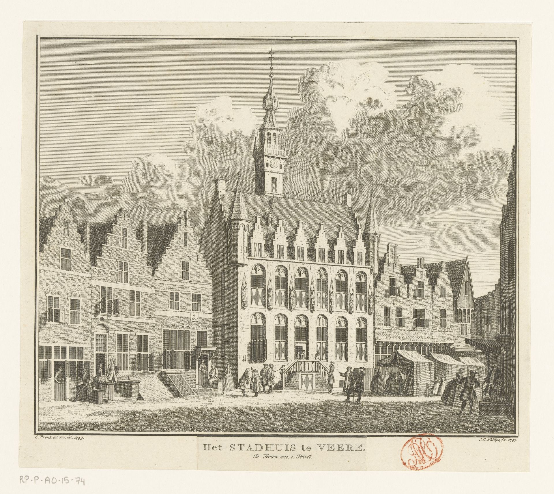 Gezicht op het stadhuis van Veere, 1743 by Jan Caspar Philips