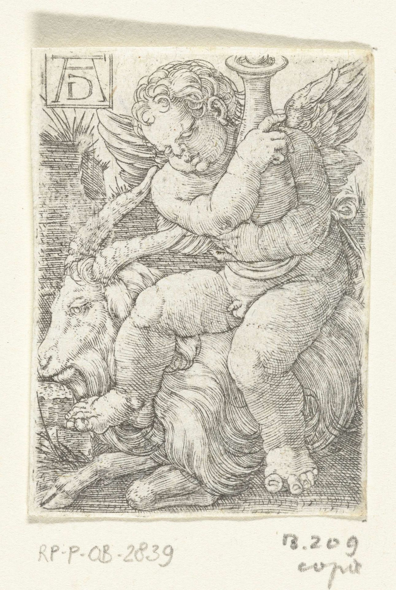 Putto zittend op een bok by Anonymous