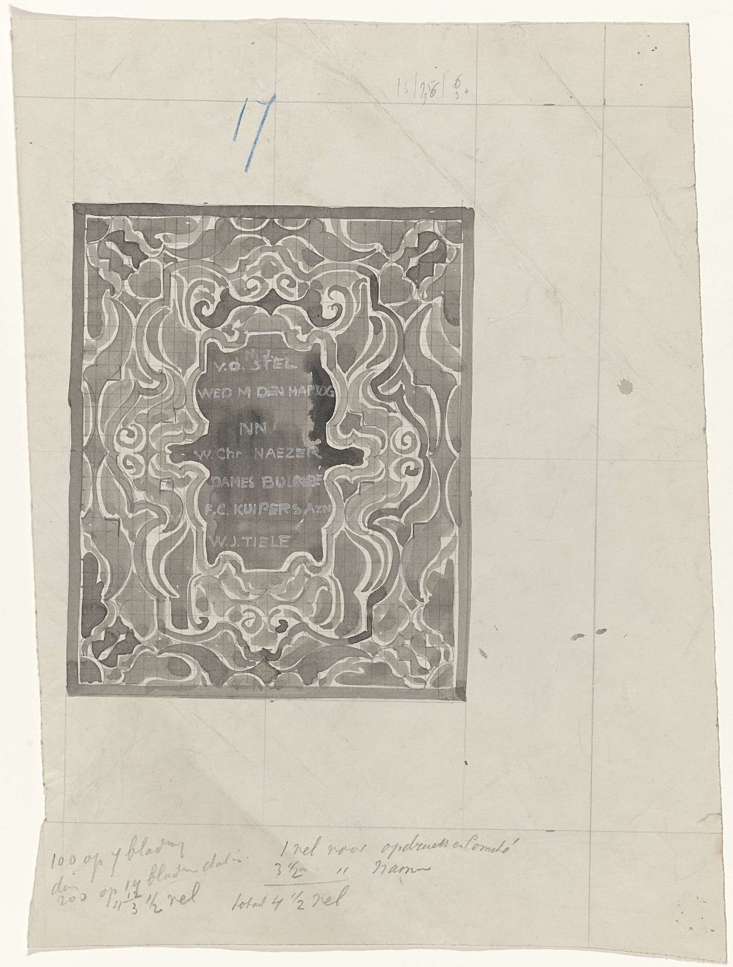 Ornamentaal ontwerp met namen van personen by Carel Adolph Lion Cachet