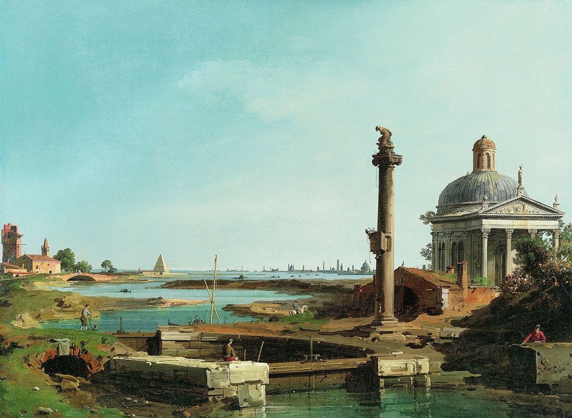 A Lock, a Column, and a Church beside a Lagoon by Canaletto