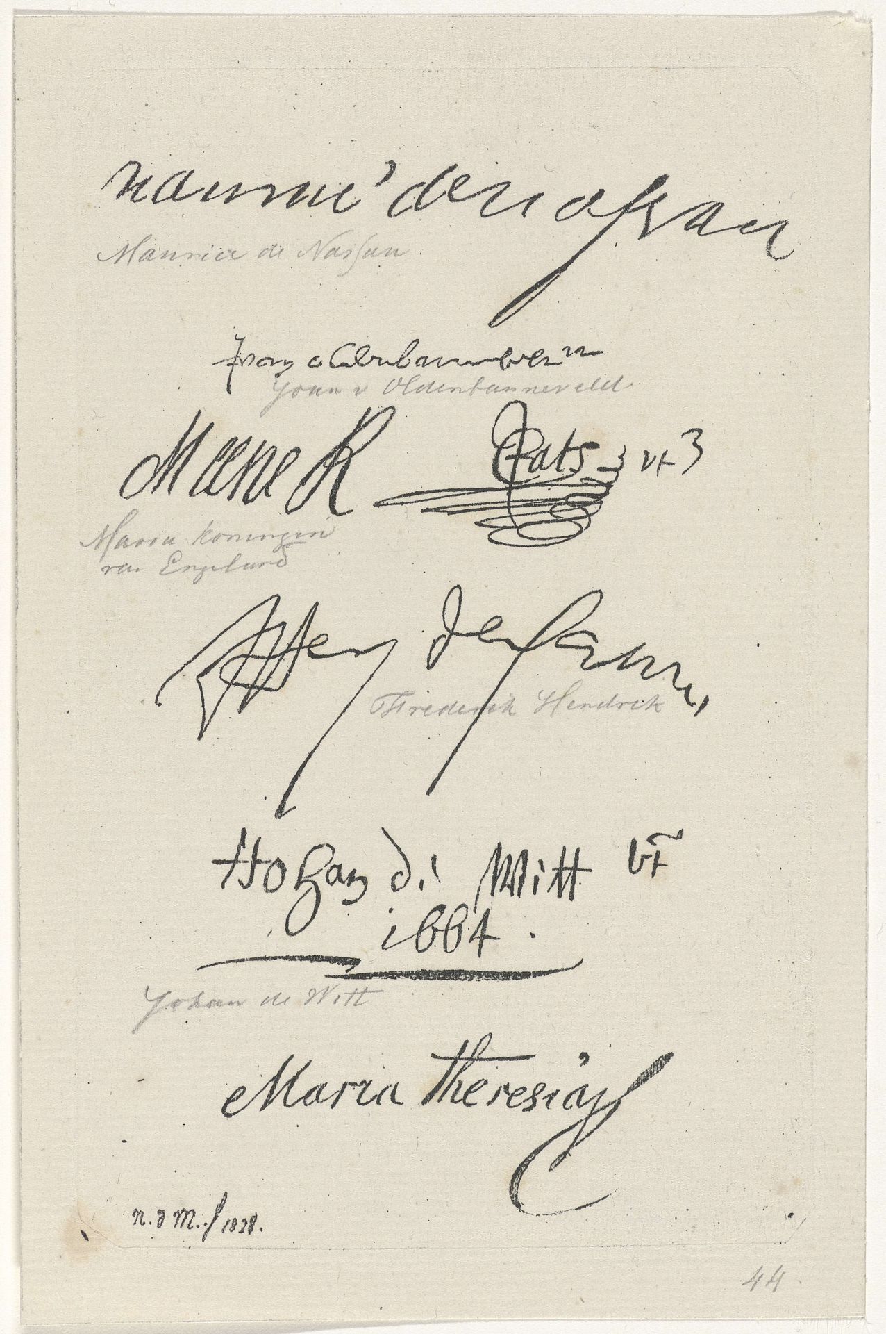 Verschillende facsimile's van handtekeningen by Anthonie Willem Hendrik Nolthenius de Man
