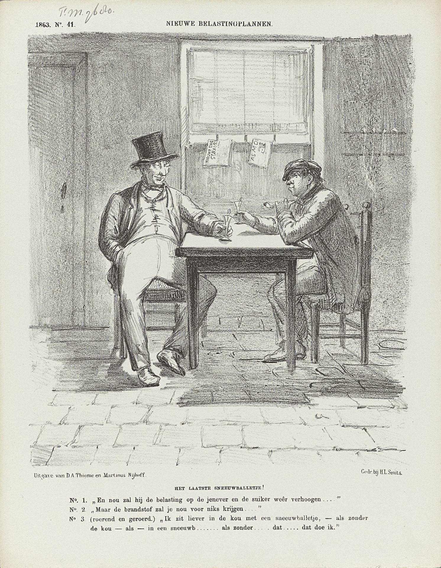 Spotprent op de verhoging van de belasting op jenever en suiker, 1863 by Johan Michaël Schmidt Crans