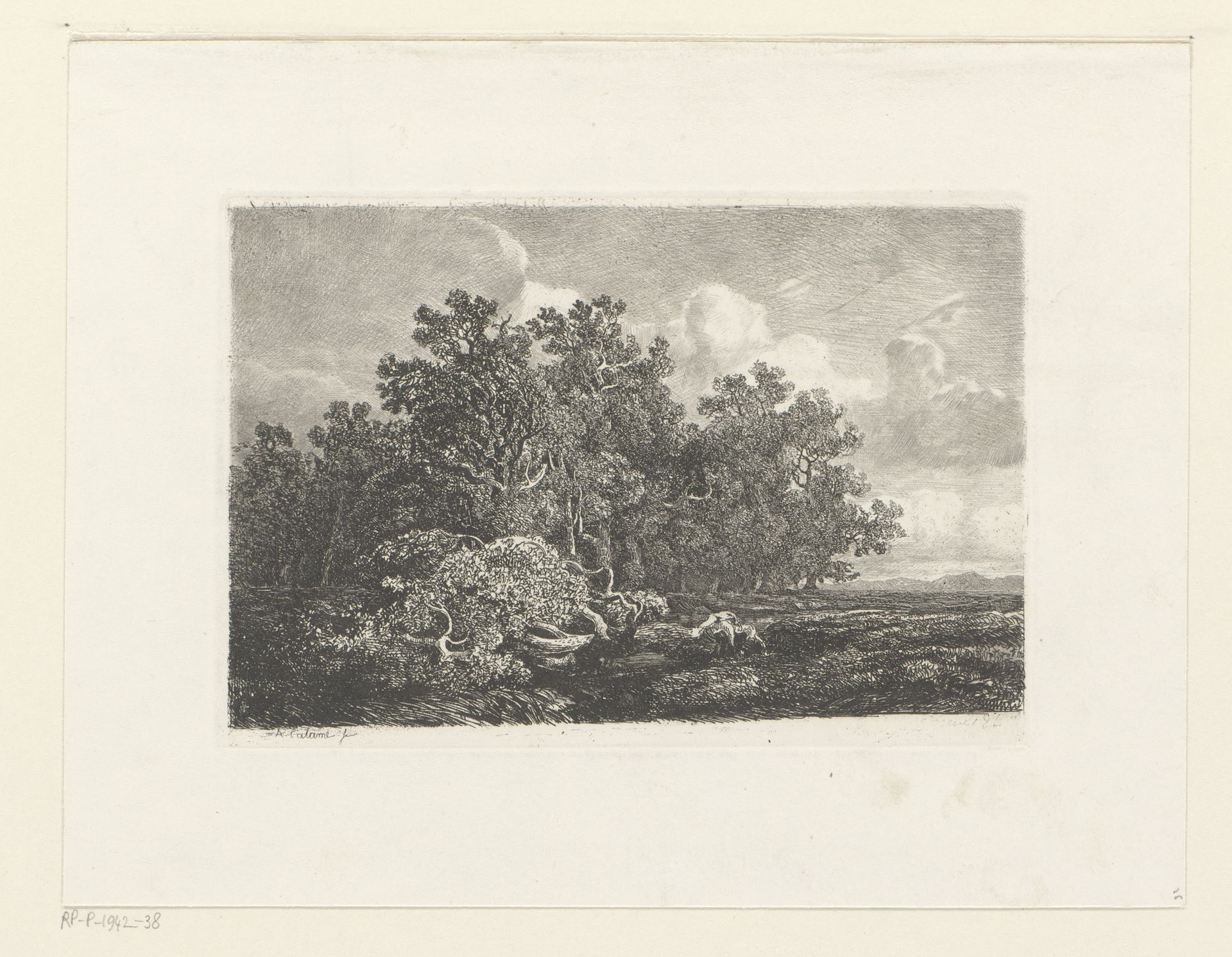 Landschap met loofbomen en een omgevallen eik by Alexandre Calame