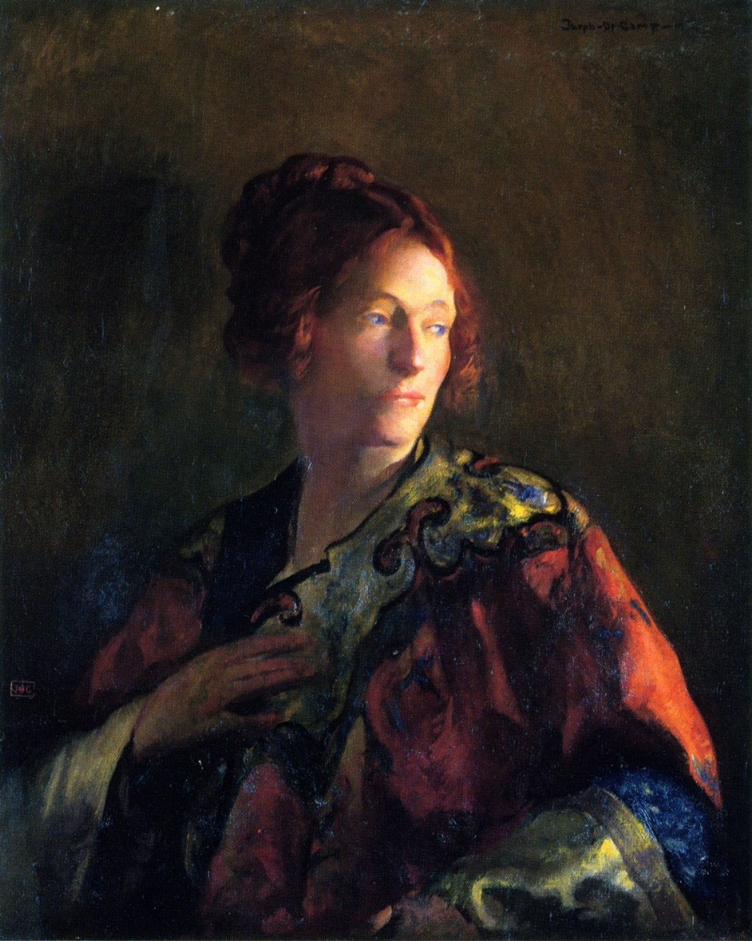 Portrait in Red and Gold of Miss Pearson by Joseph DeCamp