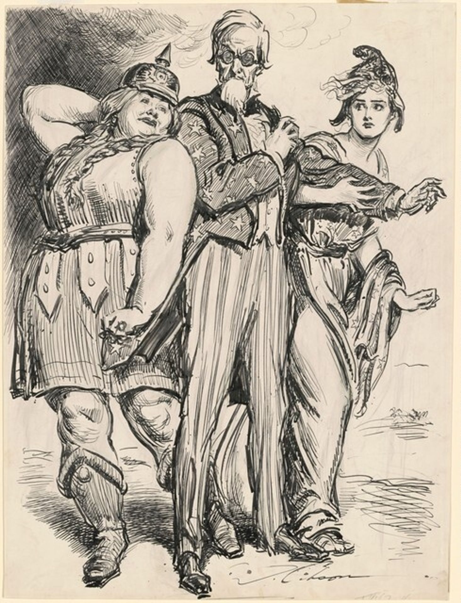 Uncle Sam Shielding France from Germania by Charles Dana Gibson