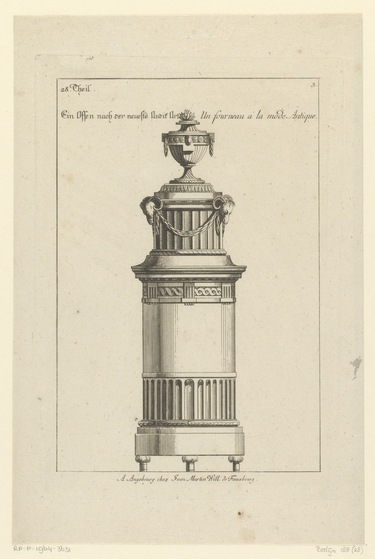 Kachel met vaas en bokkenkoppen by Anonymous