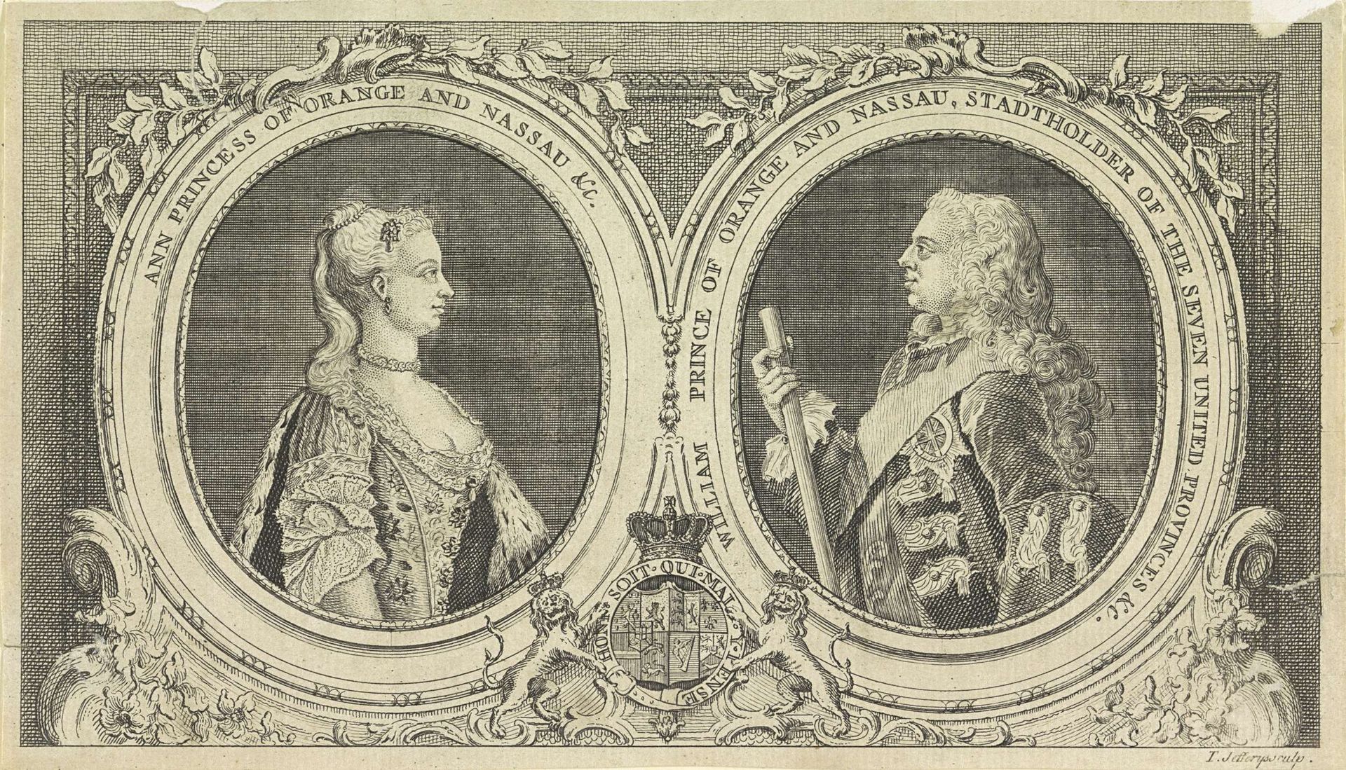 Portretten van Willem IV, prins van Oranje-Nassau, en Anna van Hannover by T. Jefferys