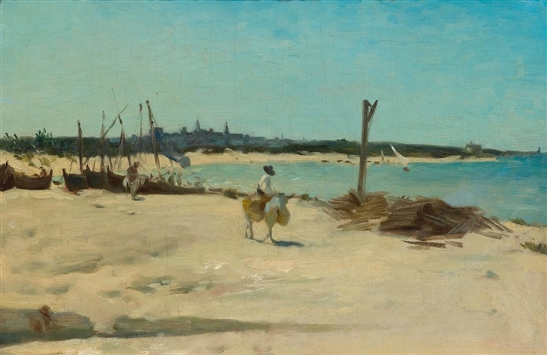Coastal landscape with a donkey and rider by Alfred Dehodencq