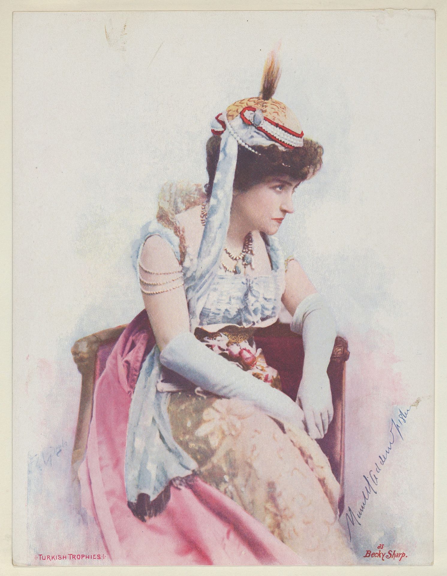 Actress as Becky Sharp, from the Actresses series (T1), distributed by the American Tobacco Co. to promote Turkish Trophies Cigarettes by Frederick Moladore Spiegle