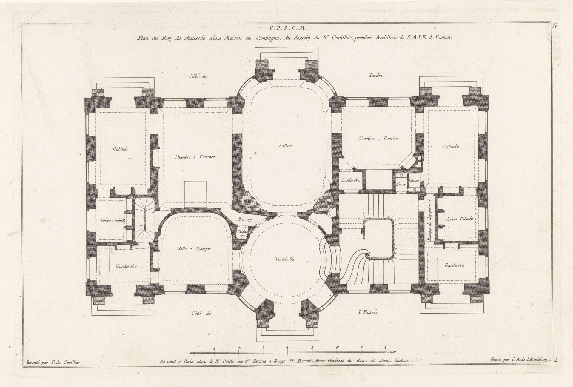 Plattegrond van begane grond by Carl Albert von Lespilliez