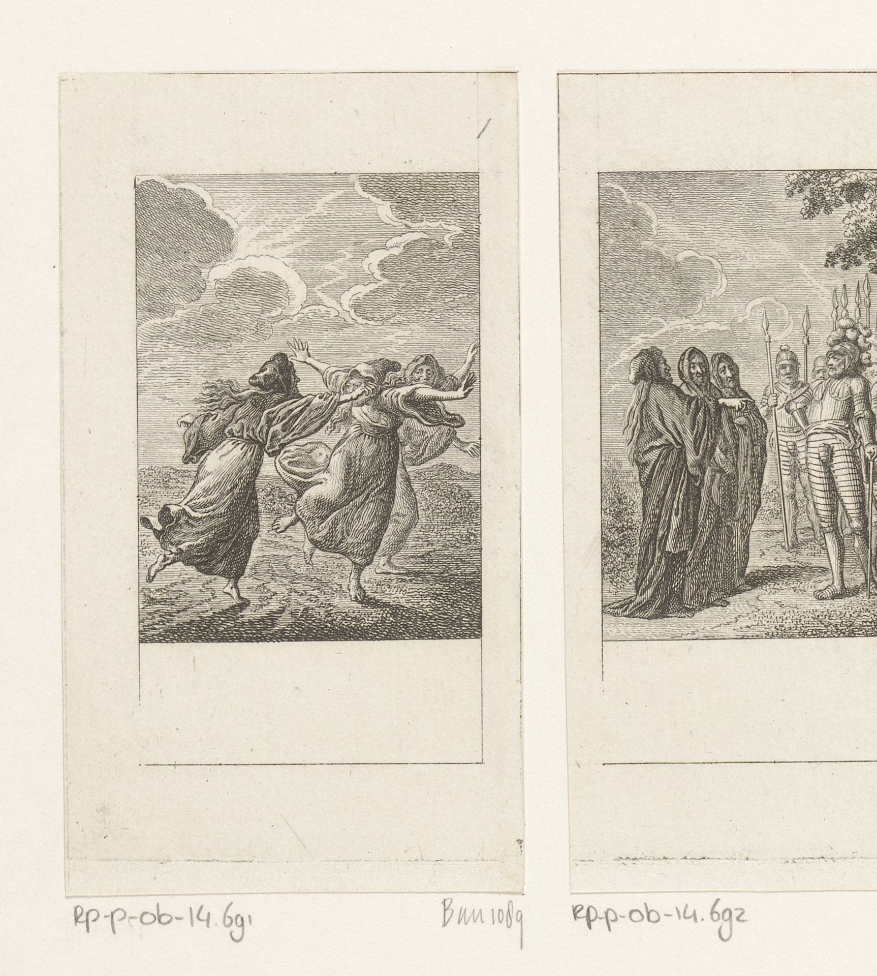 Drie heksen dansen over de Schotse Hooglanden by Daniel Nikolaus Chodowiecki