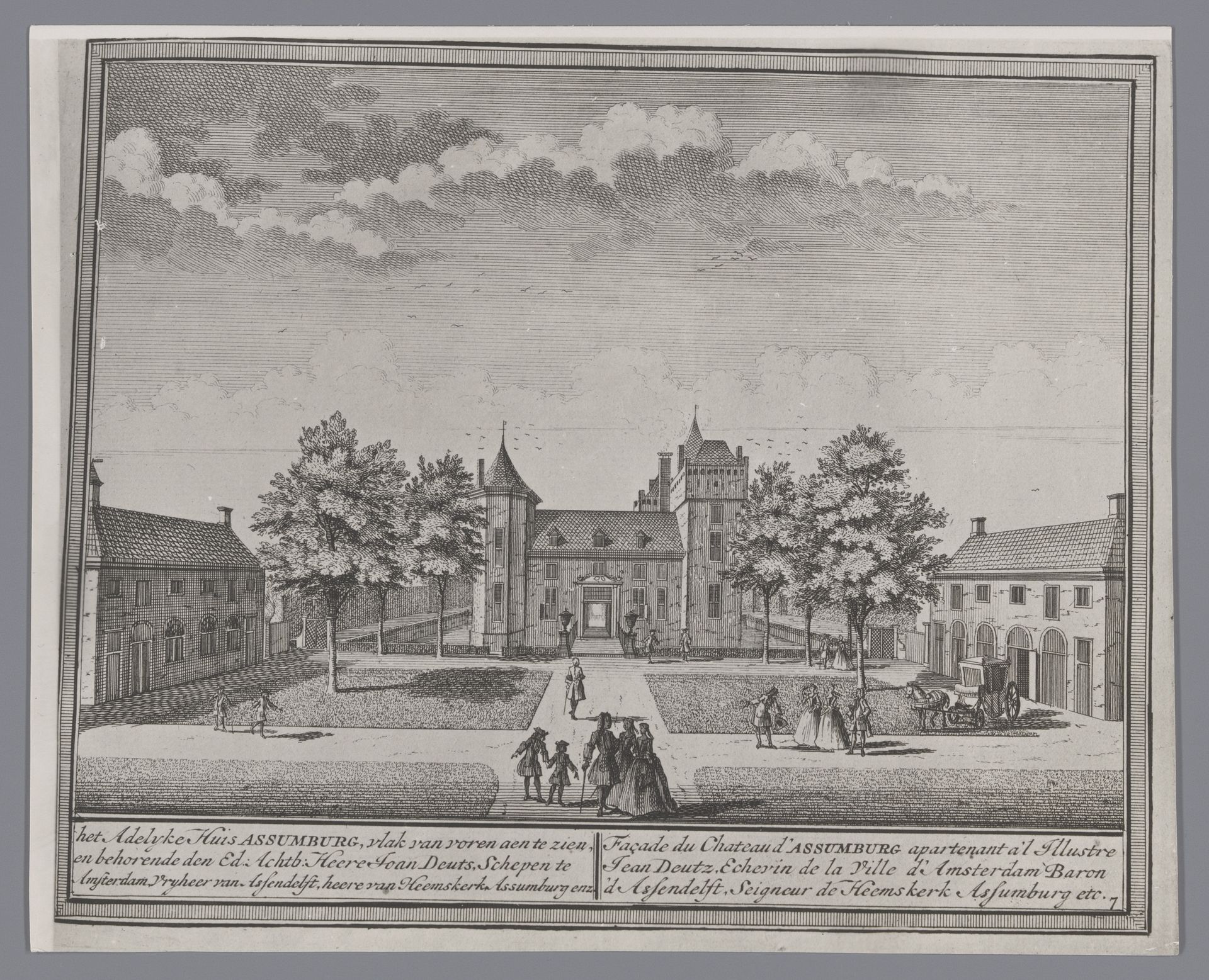Fotoreproductie van een prent van een gezicht op het huis Assumburg te Heemskerk door Hendrik de Leth by Anonymous