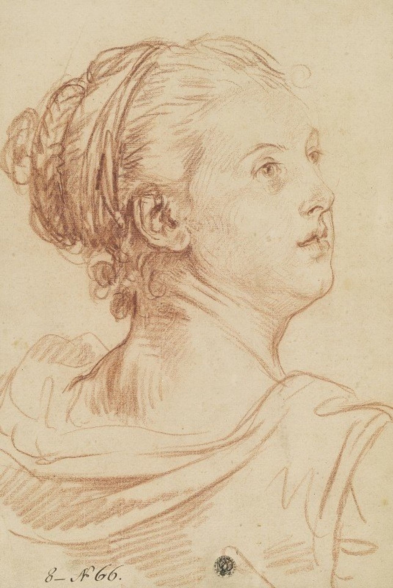 Head of a Woman Looking Back Over Her Shoulder by Jean-Baptiste Greuze