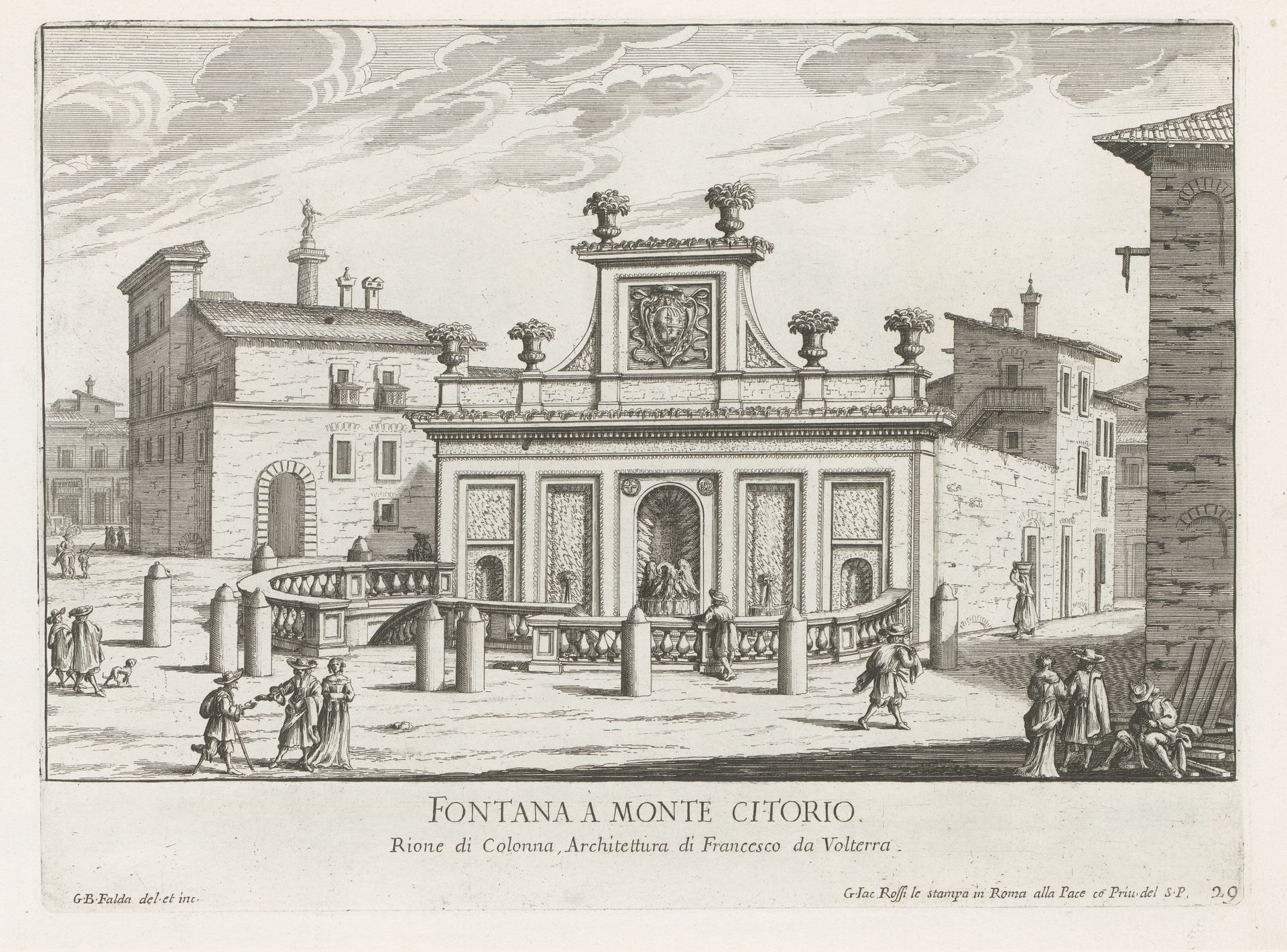 Fontein op Piazza Montecitorio te Rome by Giovanni Battista Falda