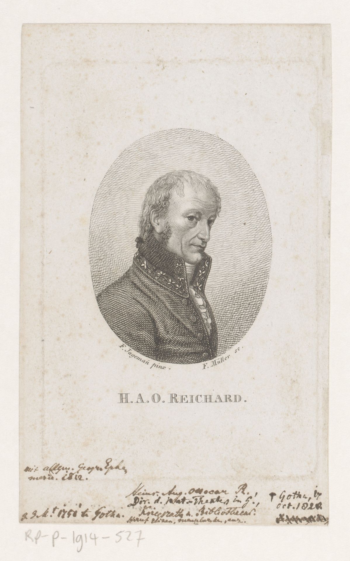 Portret van Heinrich August Ottokar Reichard by Johann Friedrich Wilhelm Müller
