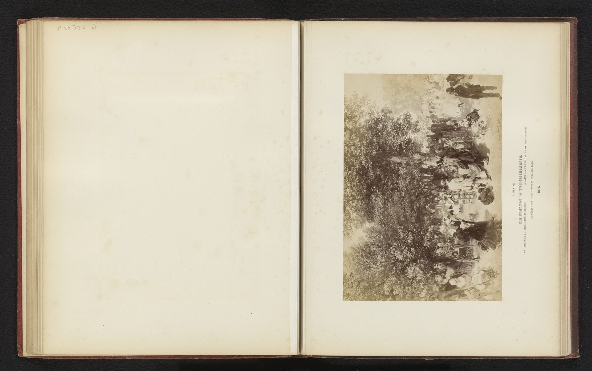 Fotoreproductie van een schilderij van de Jardin des Tuileries met mensen door Adolph Menzel by Gustav Schauer