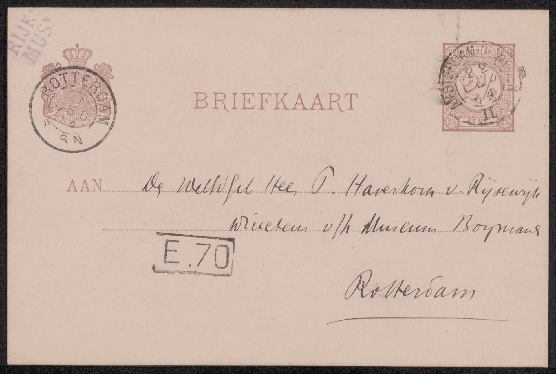 Briefkaart aan Pieter Haverkorn van Rijsewijk by Jan Veth