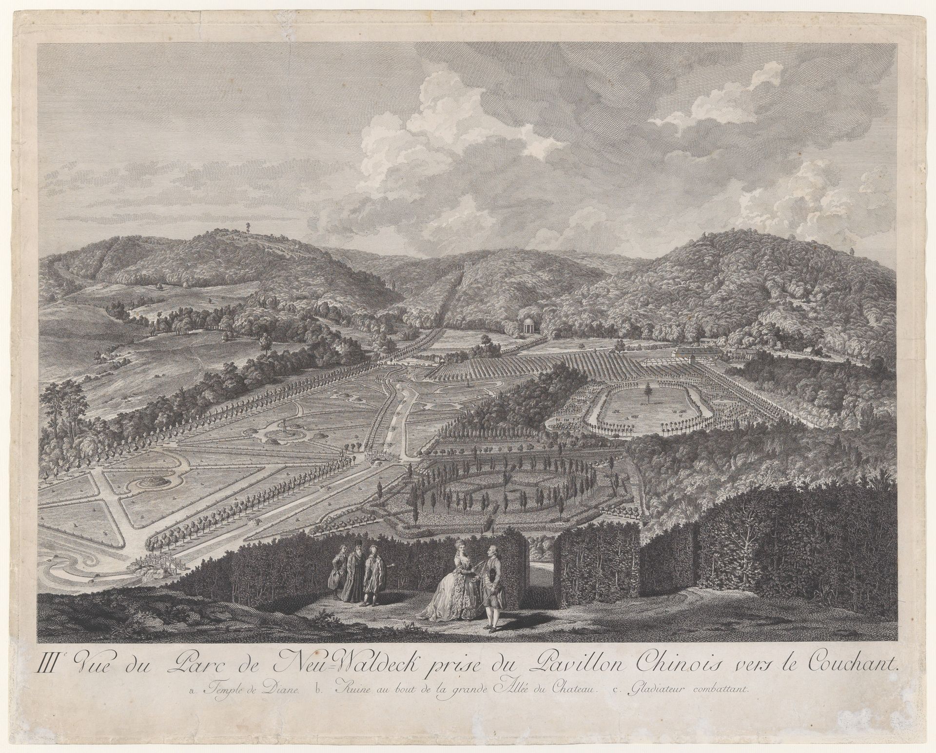 IIIe Vue du Parc de Neu-Waldeck prise du Pavillon Chinois vers le Couchant, from Views of the Park and Gardens of Marshal Count de Lacy at Neu-waldegg by Jakob Matthias Schmutzer