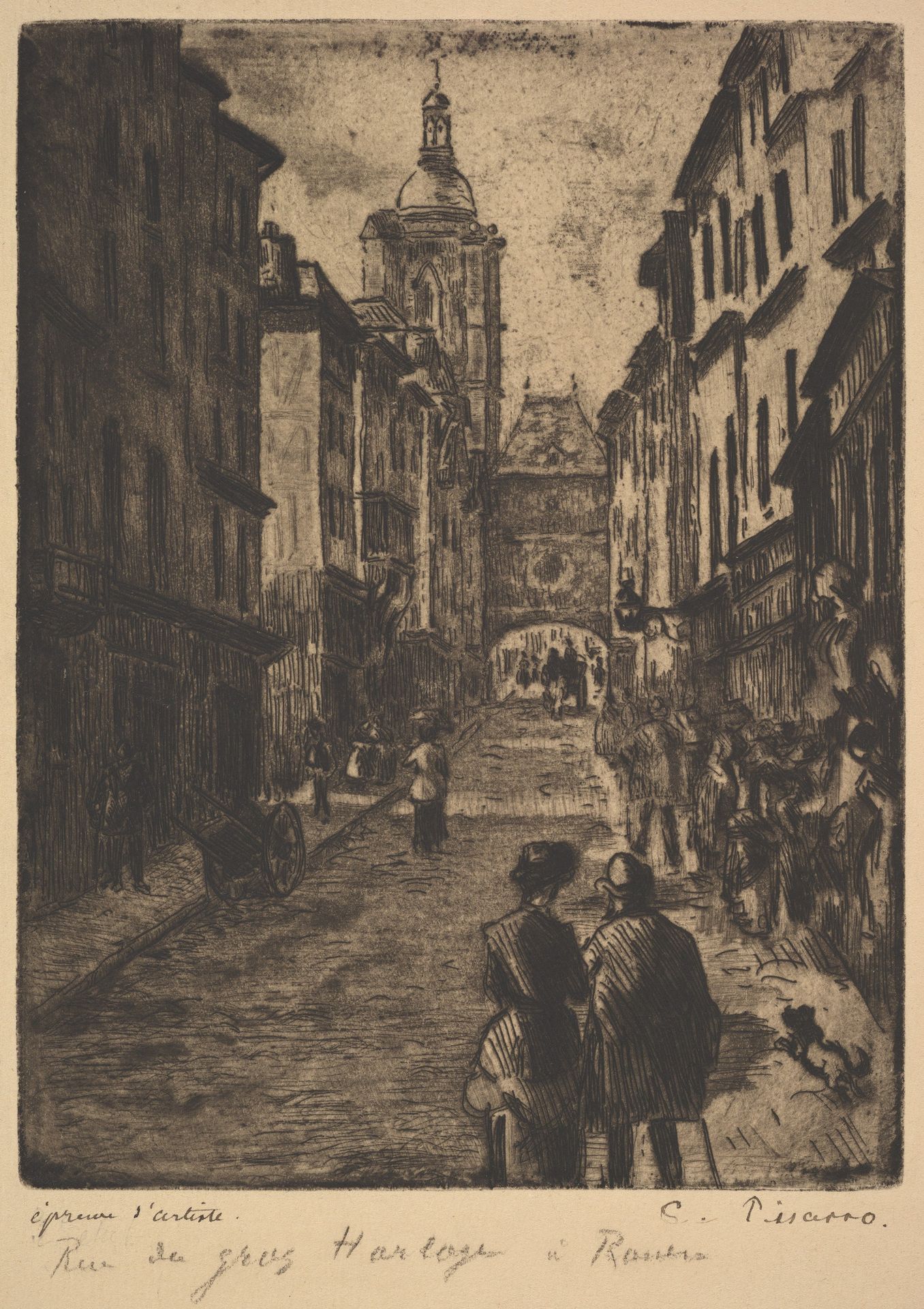 The Street of the Grand Clock, Rouen by Camille Pissarro