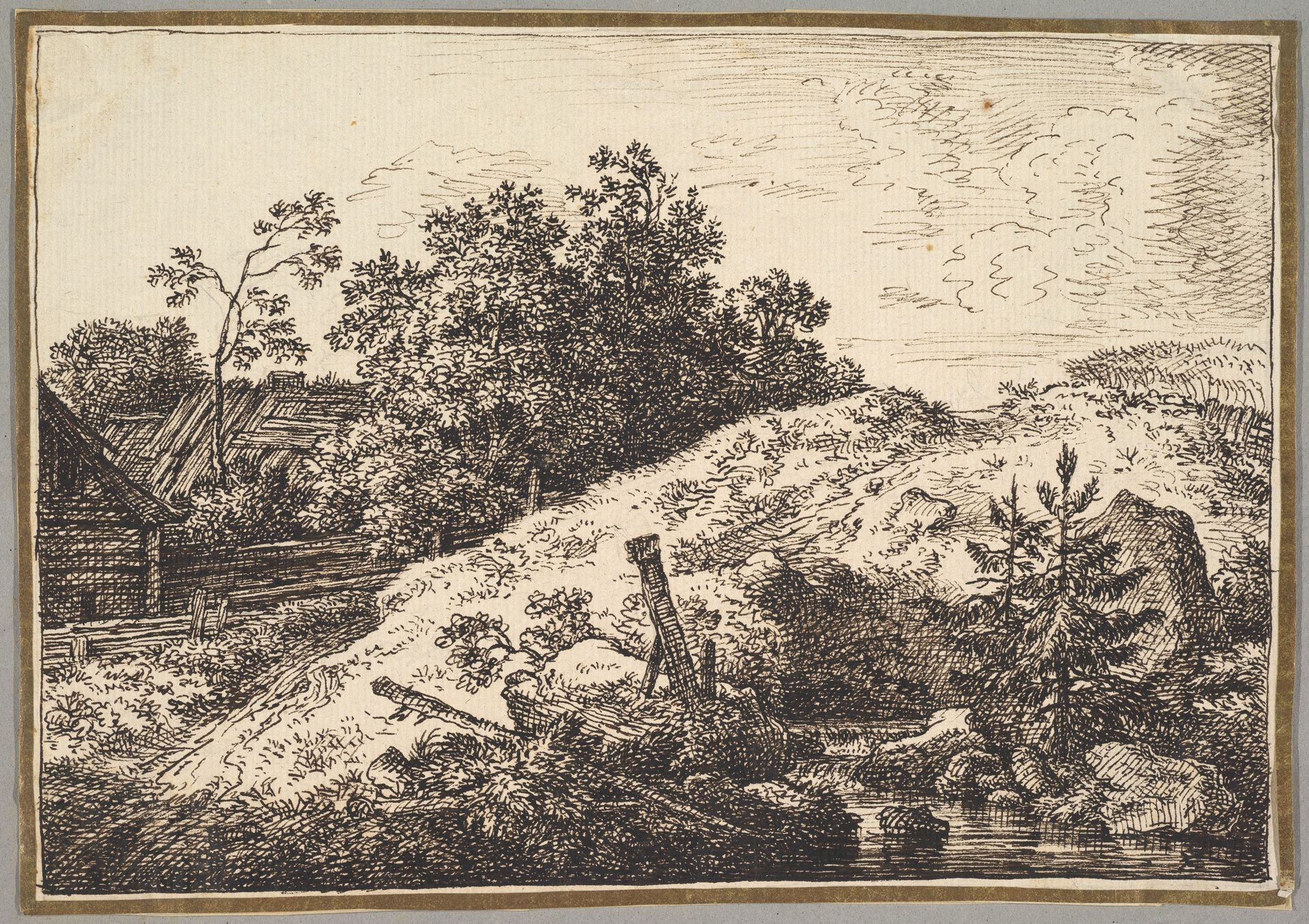 Landscape with a Brook and Farm Buildings by Ferdinand Kobell