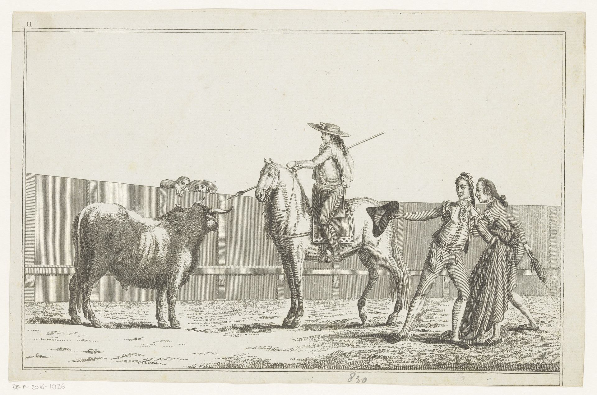 Picador richt zijn lans op een stier by Anonymous
