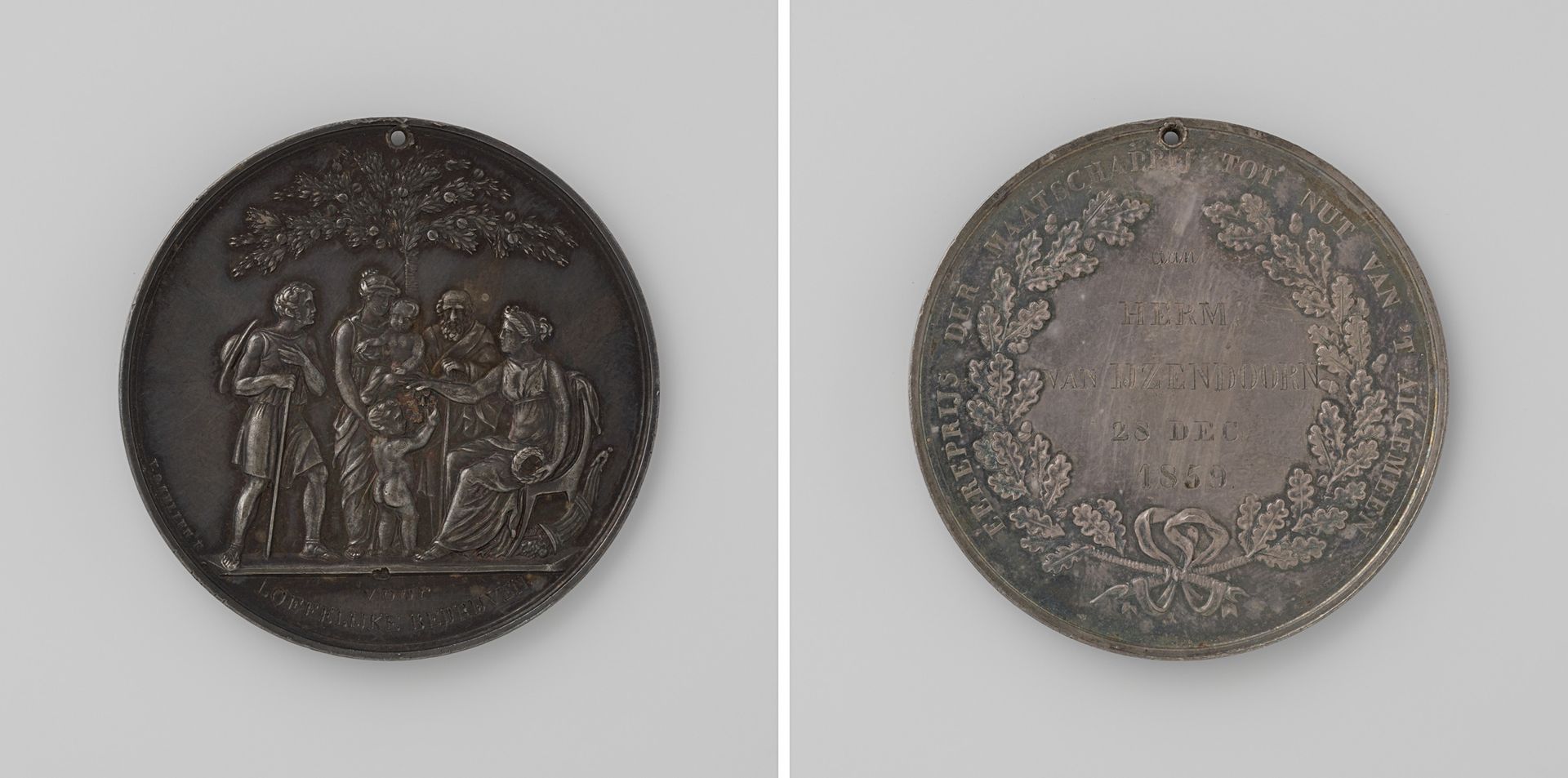 Maatschappij tot Nut van 't Algemeen, penning uitgereikt aan Herm. van IJzendoorn by David van der (1804-1879) Kellen