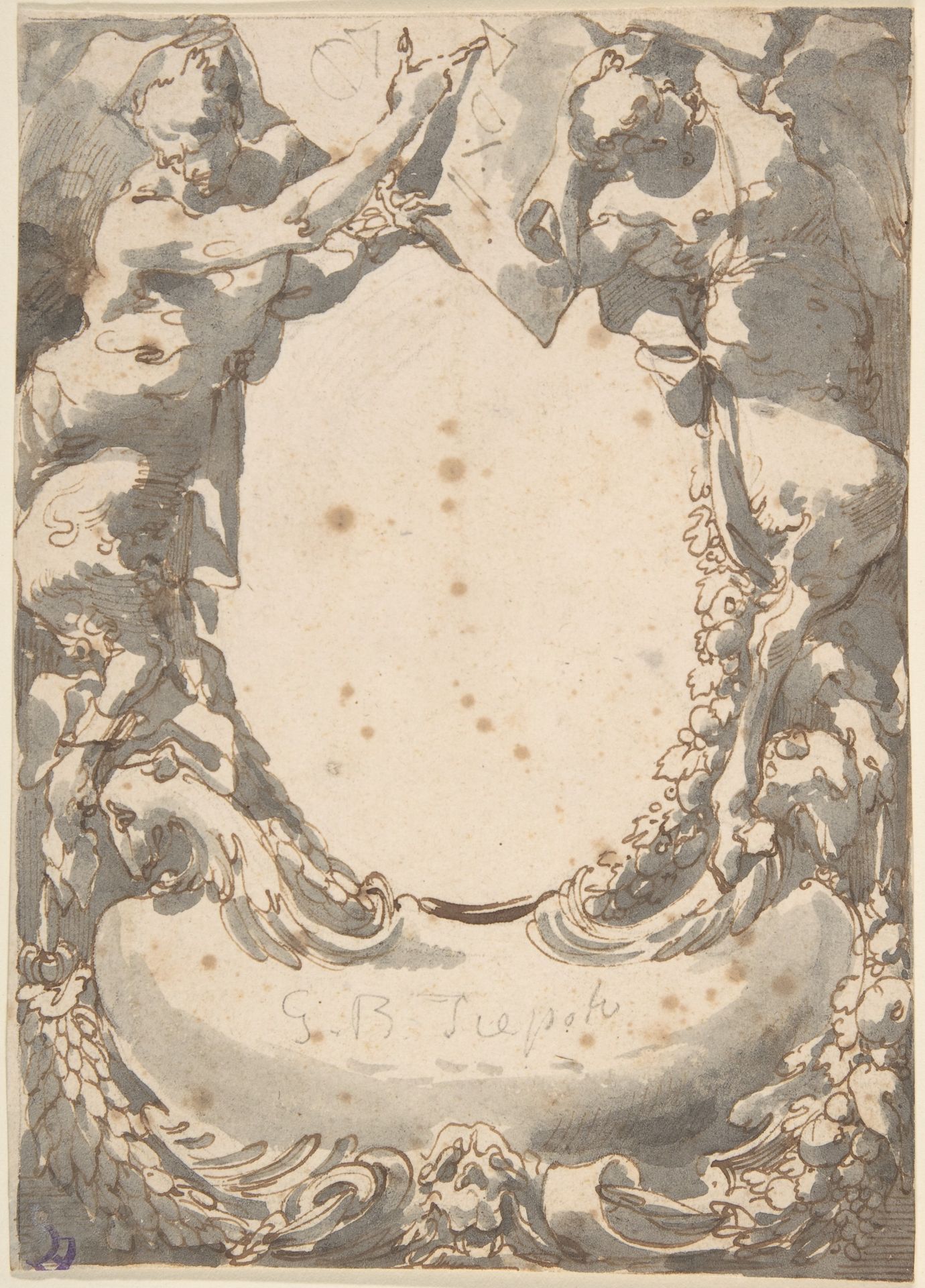 Design for a Double Cartouche flanked by Satyrs (Frontispiece?) by Anonymous