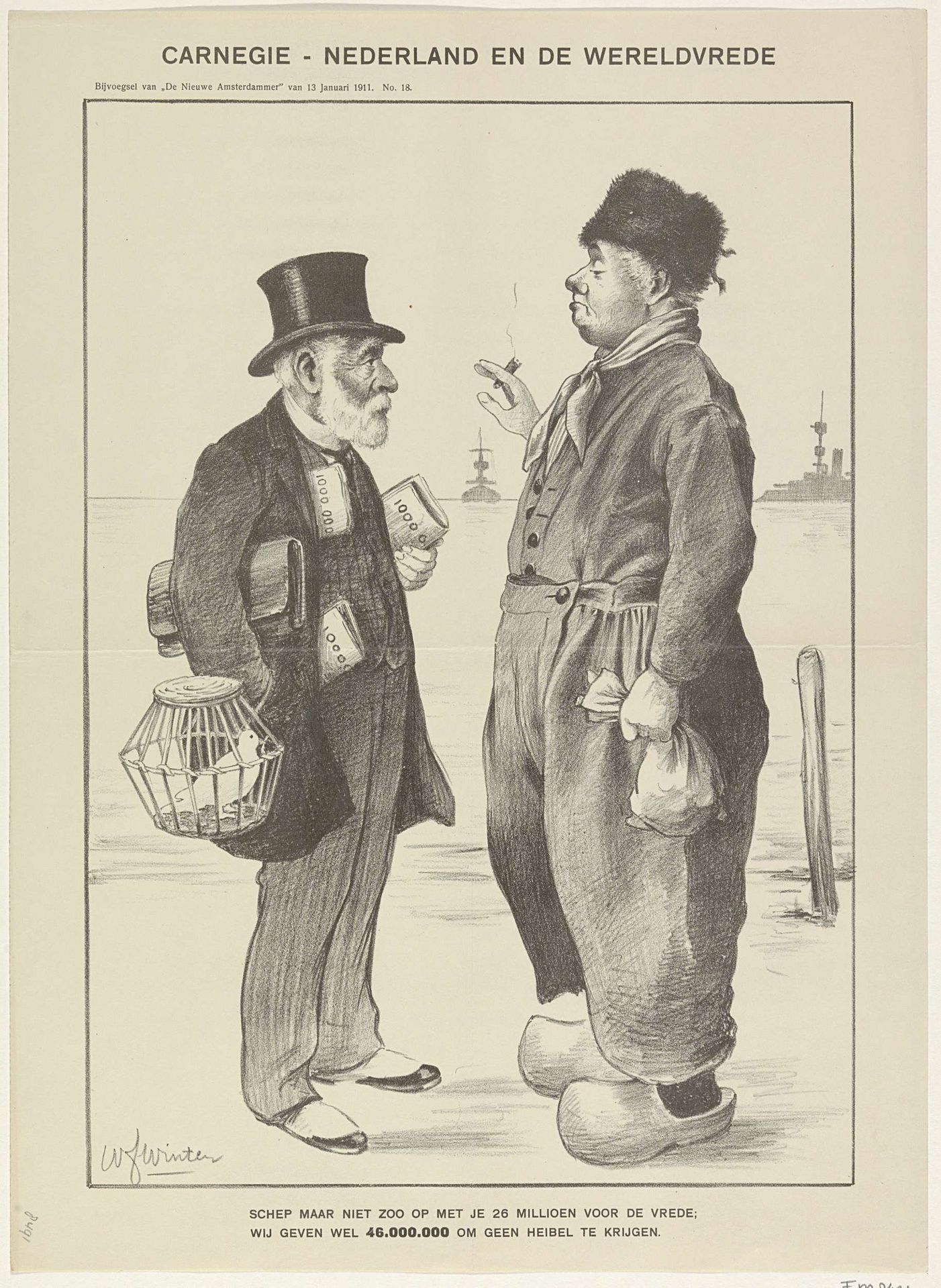 Spotprent met Carnegie en de Nederlander, 1910 by Willem Frederik Winter