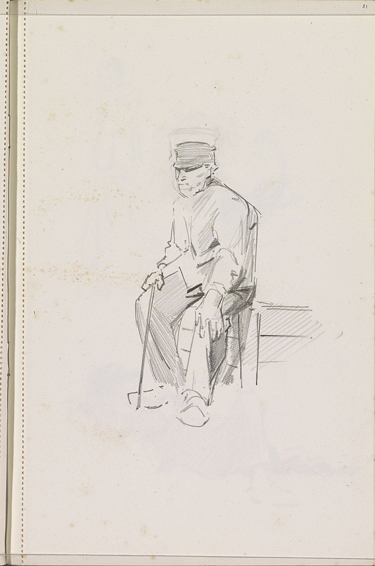 Zittende man met een stok by Otto Verhagen