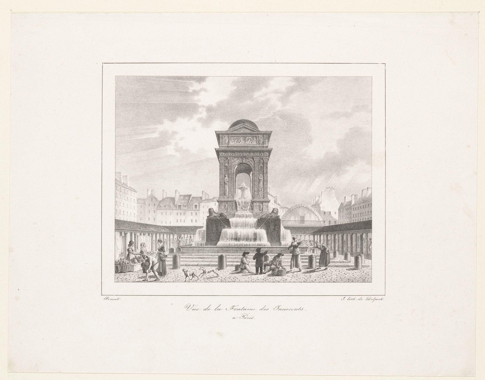 Zicht op de Fontaine des Innocents in Parijs by Jean-Baptiste Arnout